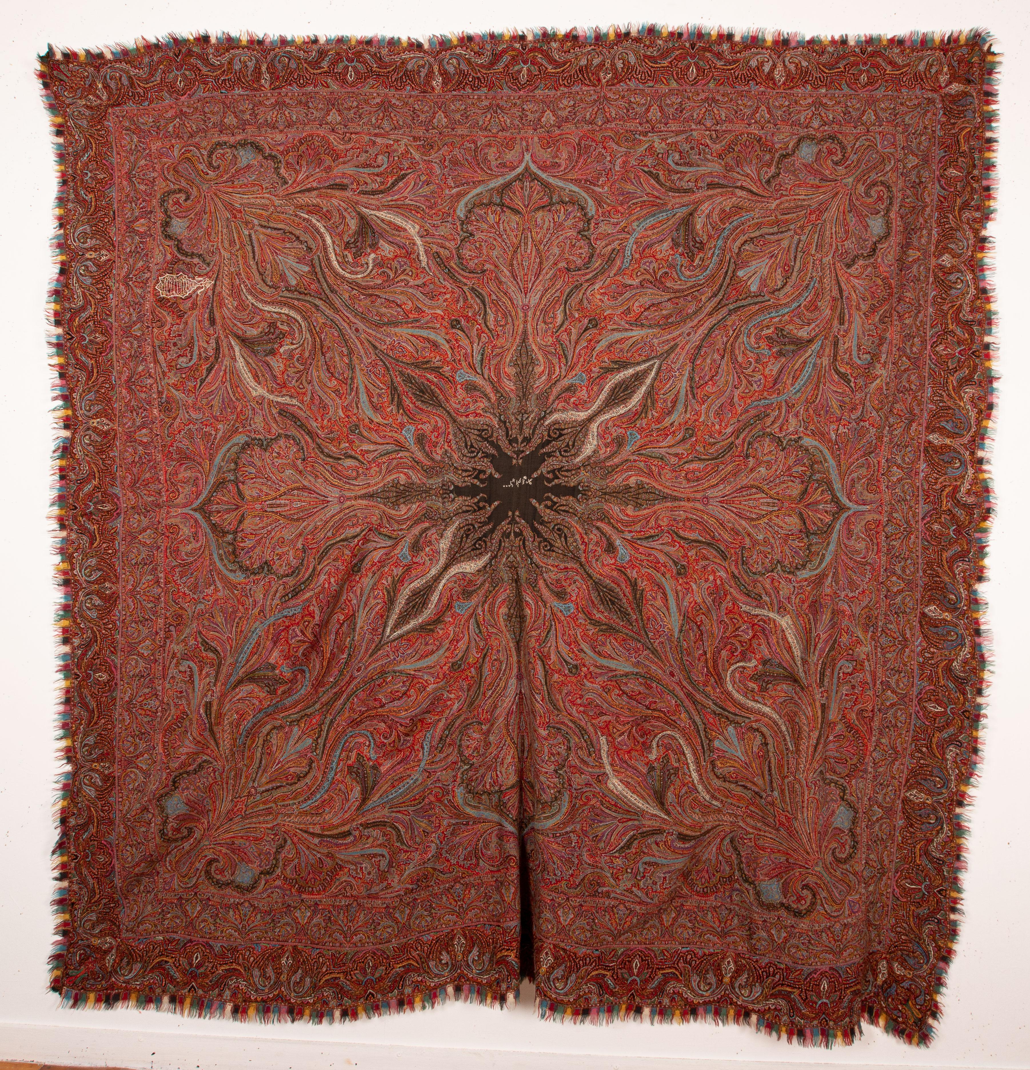 This is a very good example to the shawls of 19th C. from India.. It is in rather good shape for its age.