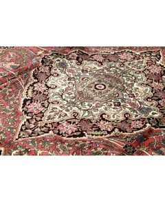 Traditional Handwoven Antique Kashmir Silk Rose / Black Rug