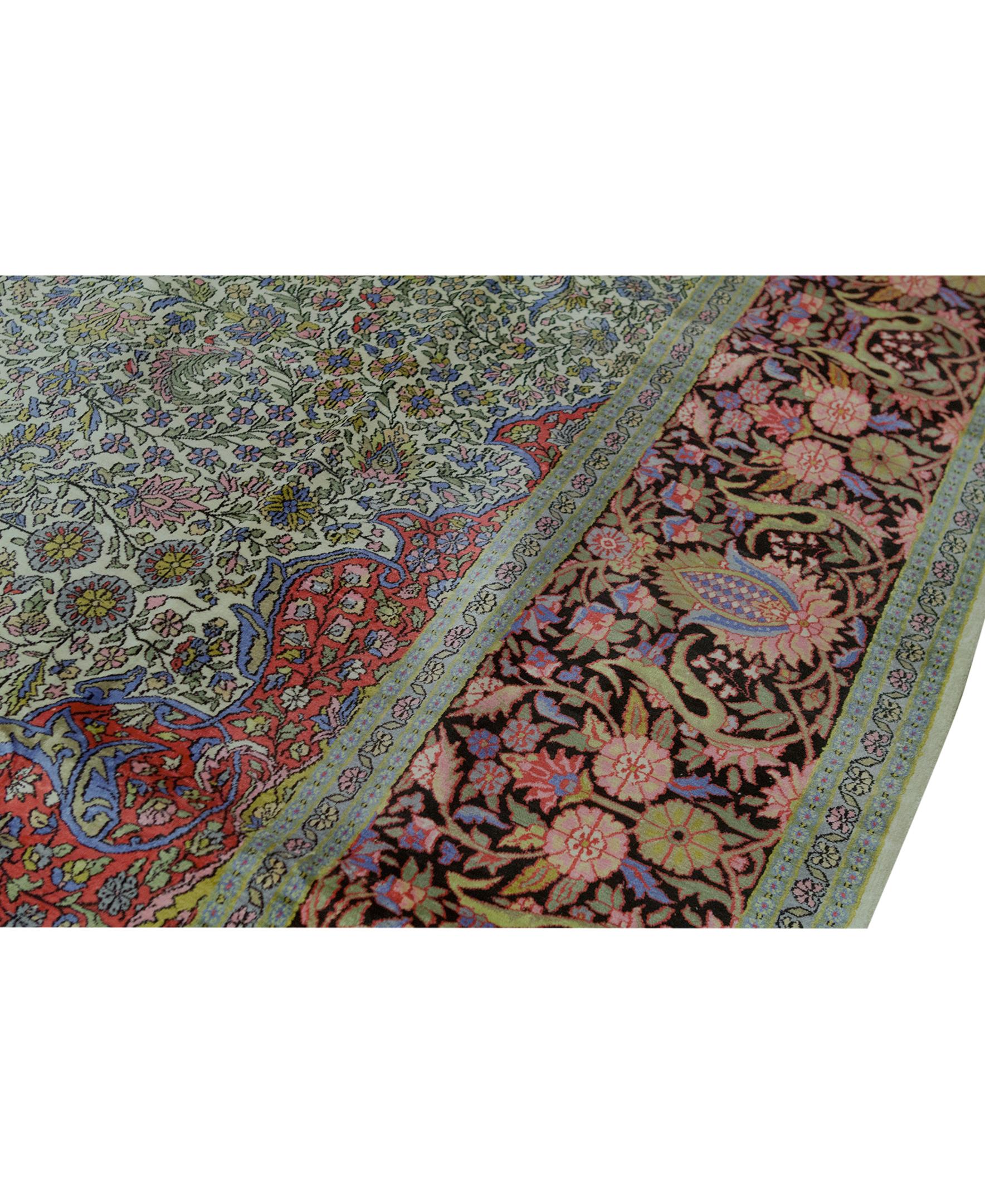 Other Traditional Handwoven Antique Kashmir Silk Multi Rug For Sale