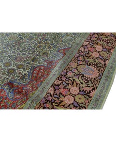 Traditional Handwoven Antique Kashmir Silk Multi Rug