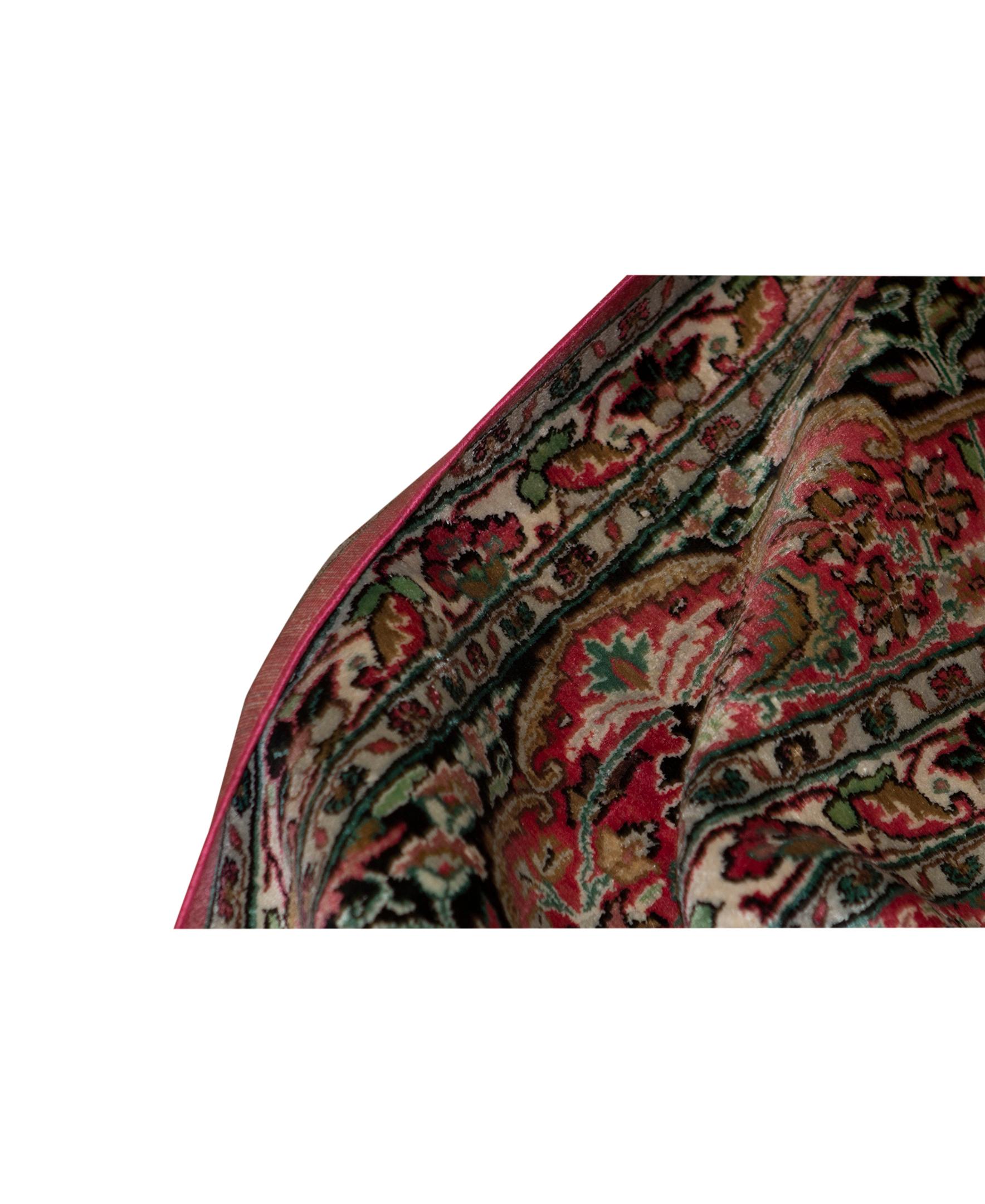 Other Traditional Handwoven Antique Kashmir Silk Rose / Black Rug For Sale
