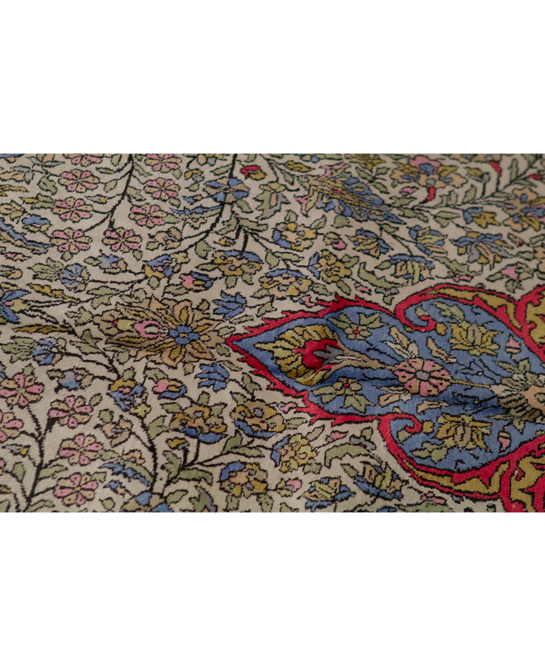 Hand-Woven Traditional Handwoven Antique Kashmir Silk Multi Rug For Sale