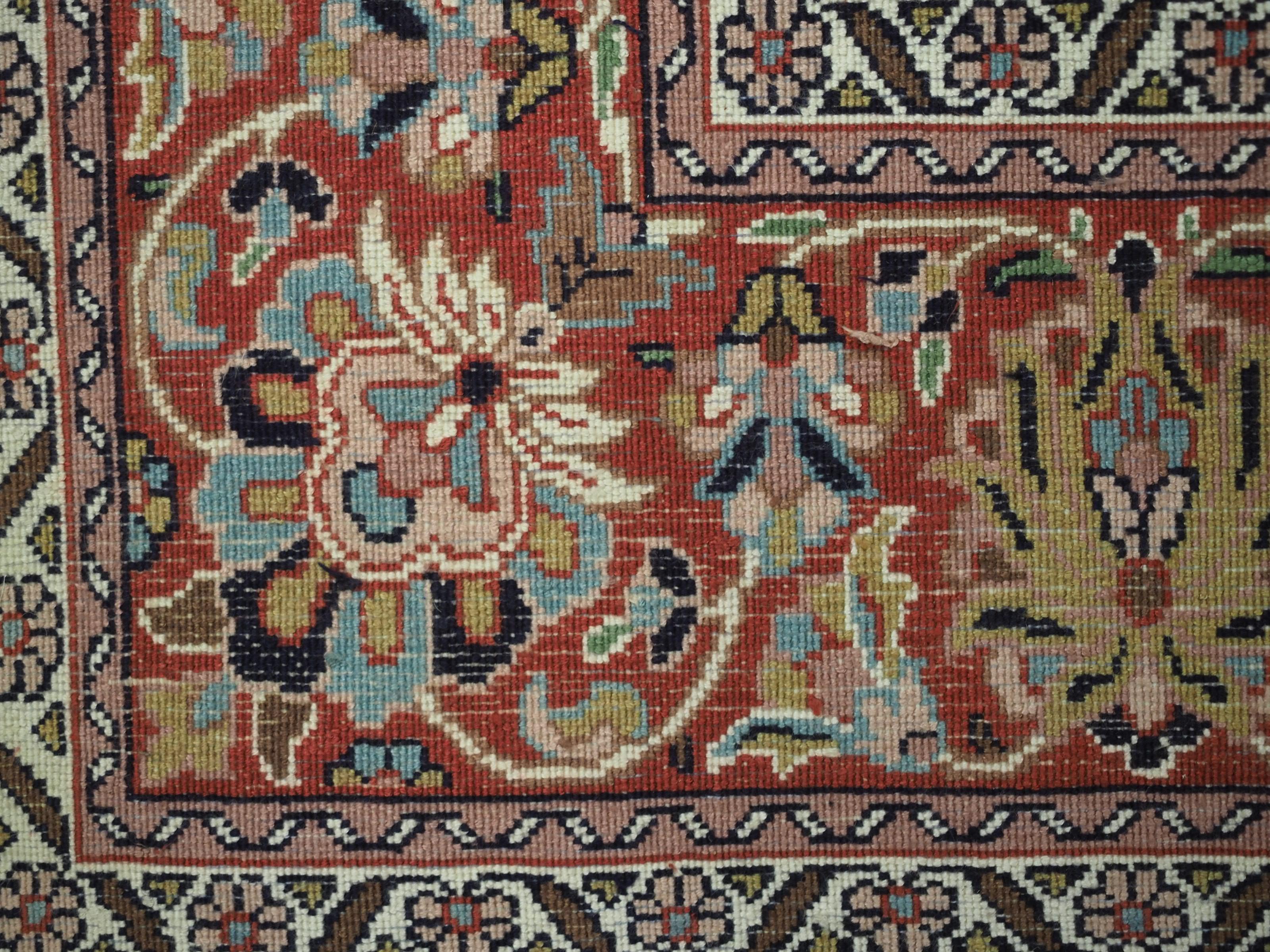 Kashmir silk rug with a small medallion design in garden of animals & flowers. For Sale 7