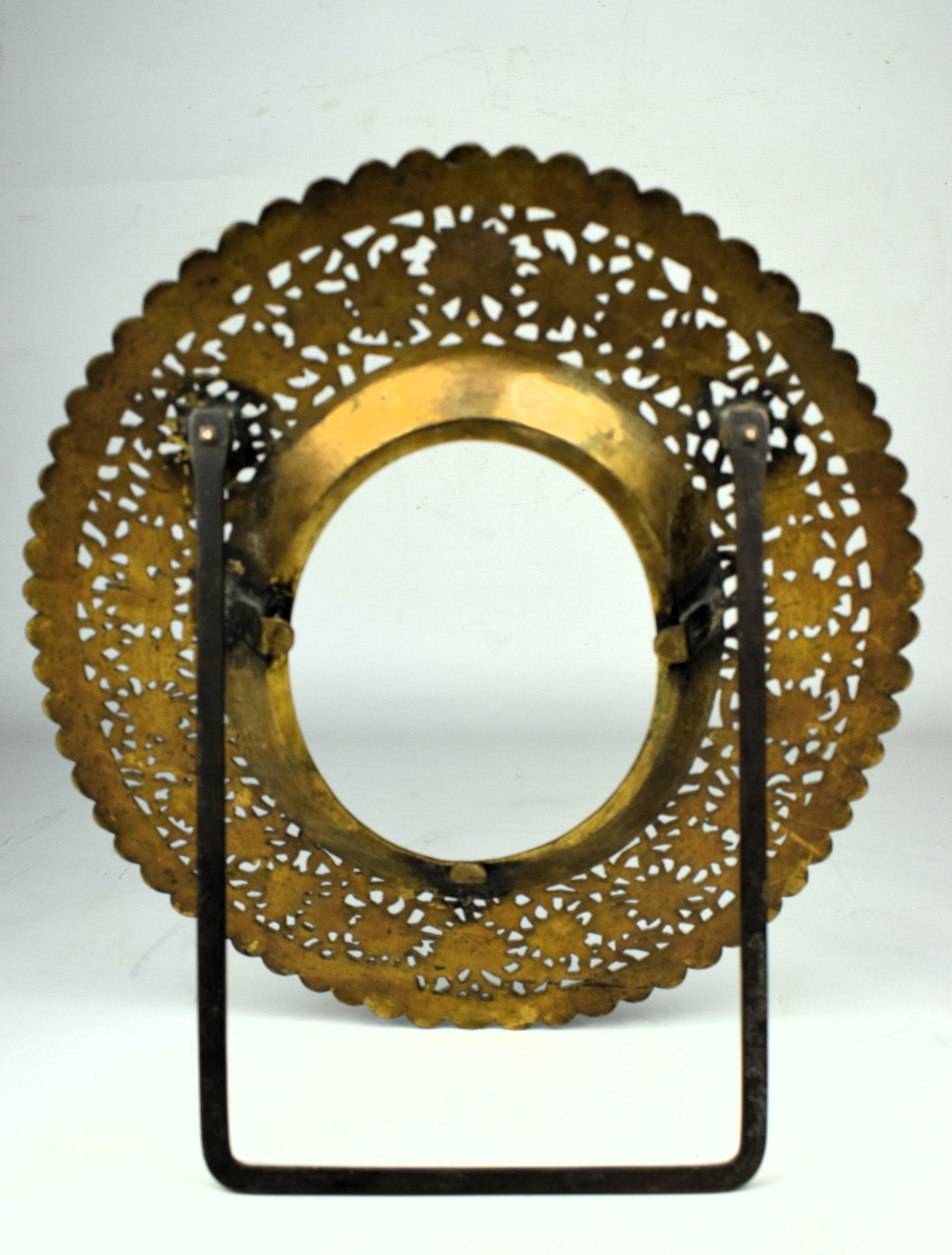 Anglo-Indian Kashmiri Brass Cutwork Enameled Frame, Early 19th Century For Sale
