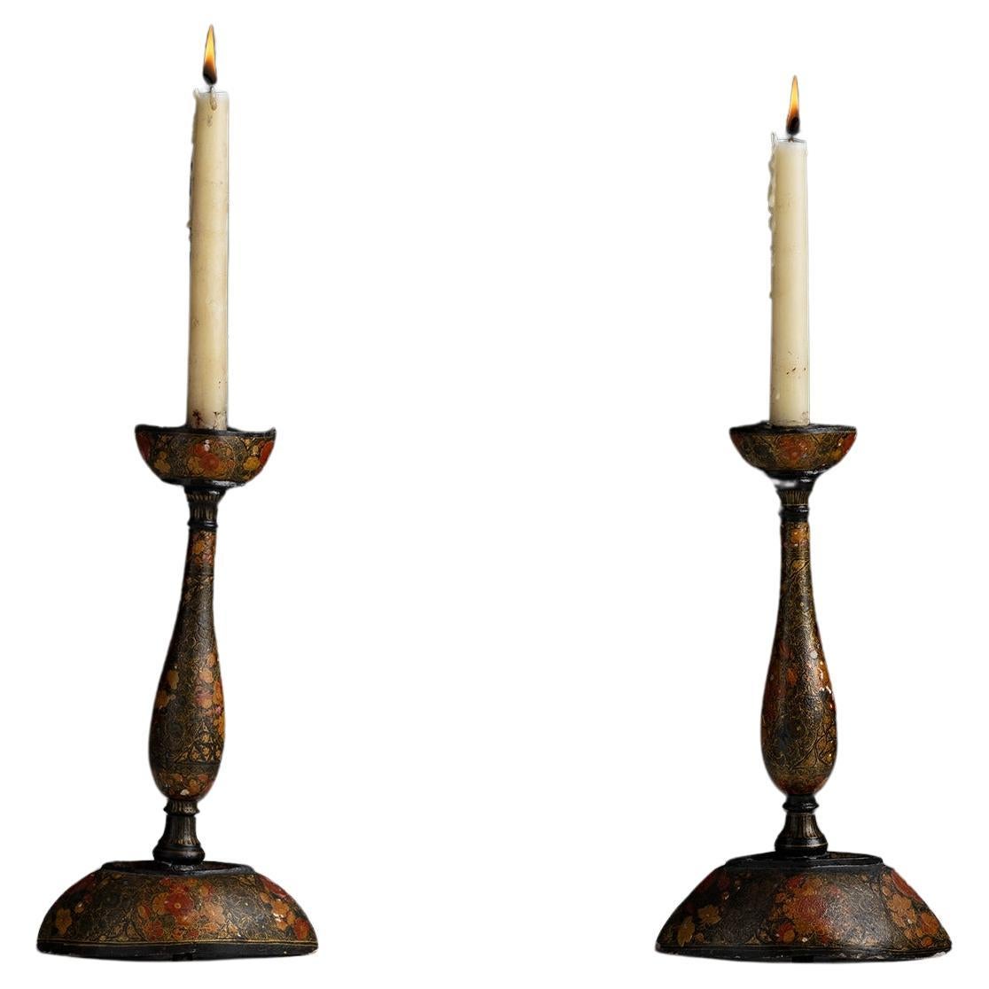 Kashmiri Candlesticks, India circa 1910 For Sale