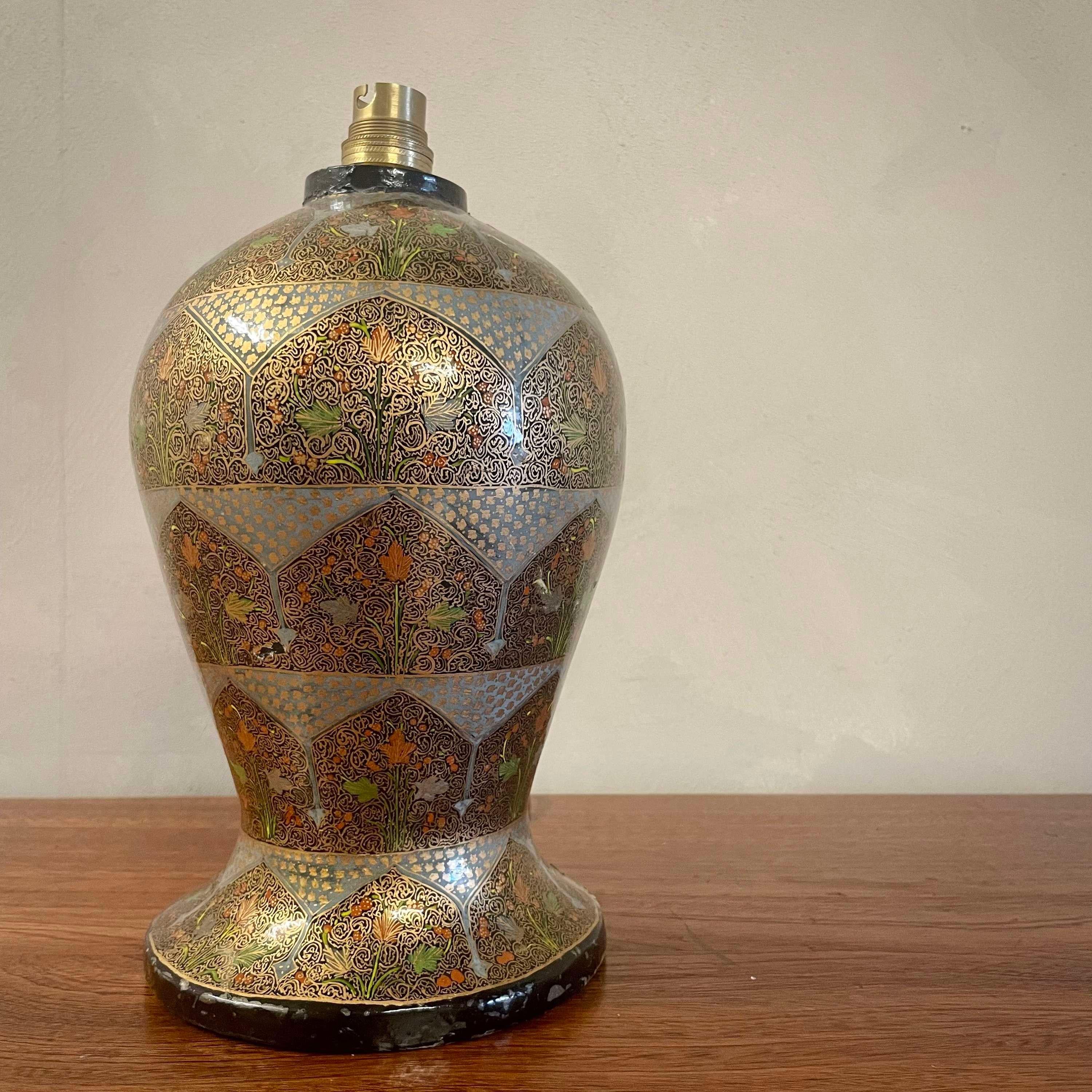 Early 20th century, hand painted Kashmiri lamp.
Great condition, with usual wear commensurate with age please see photos .
Wired and PAT tested to the specification that you request for your country and also braided flex of any colour .
Would