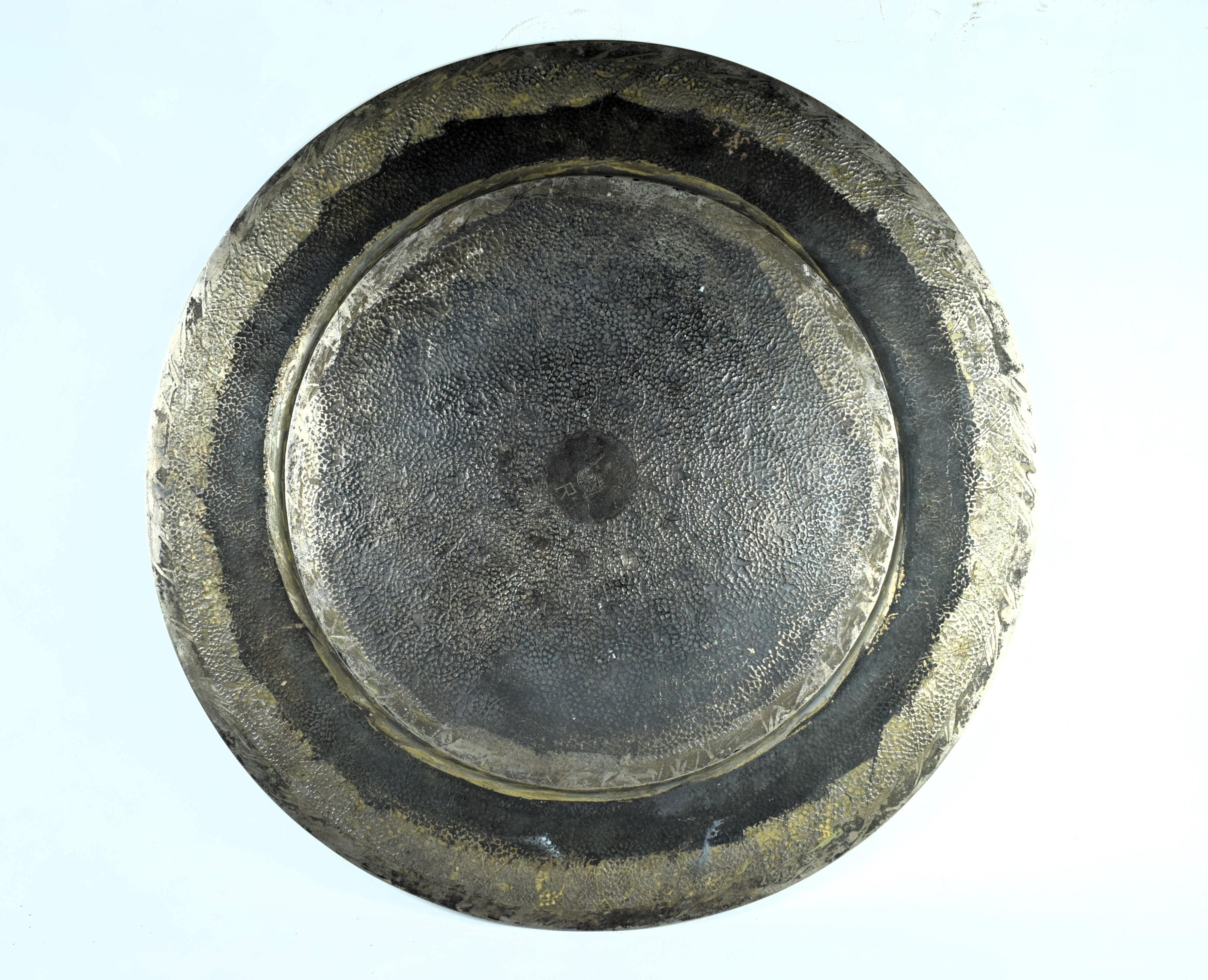 Kashmiri Indian Silver White-Metal Engraved Platter, Early 20th Century  For Sale 2