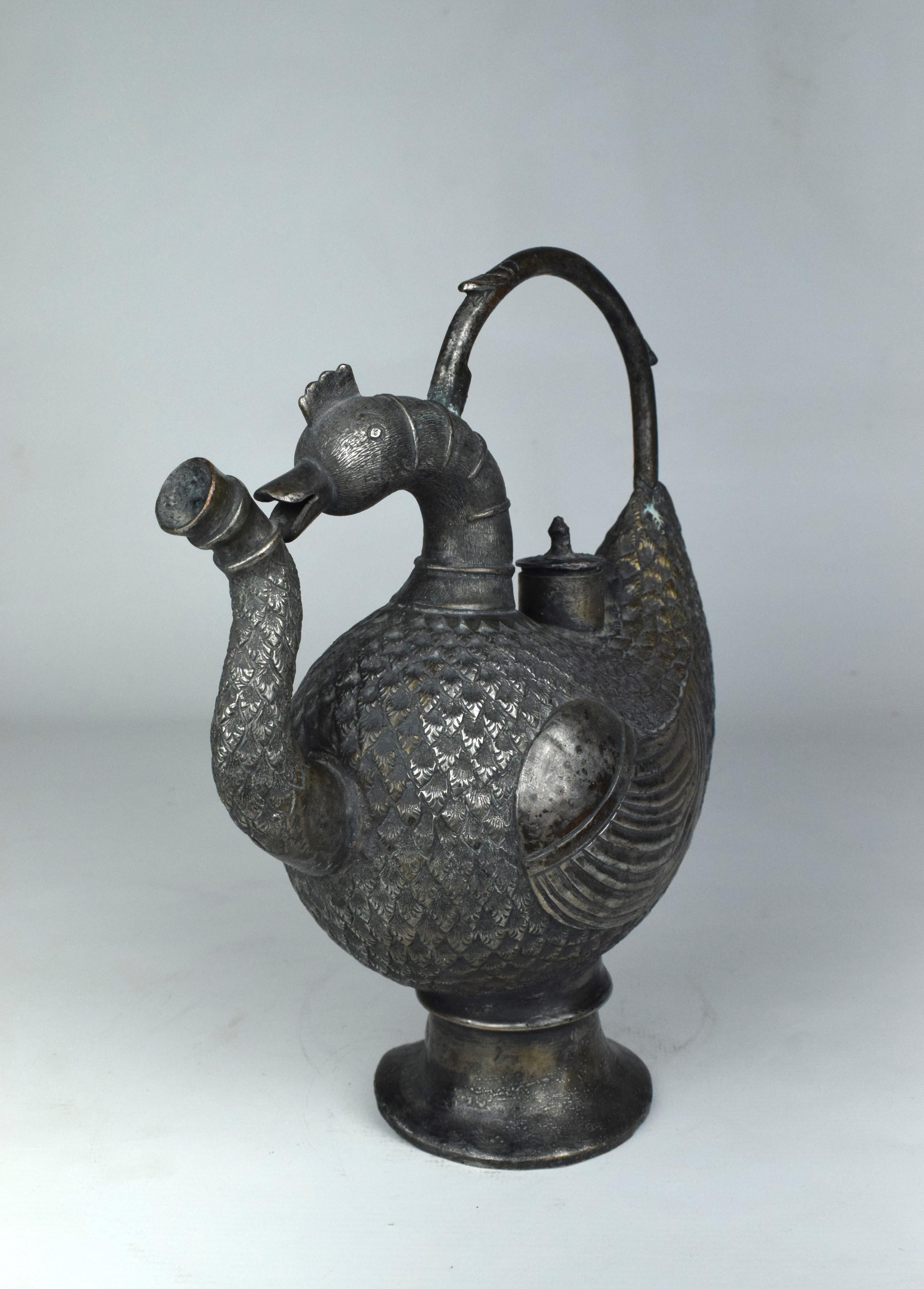 Cast Kashmiri Mughal Bird Copper Ewer, Mid 19th Century For Sale