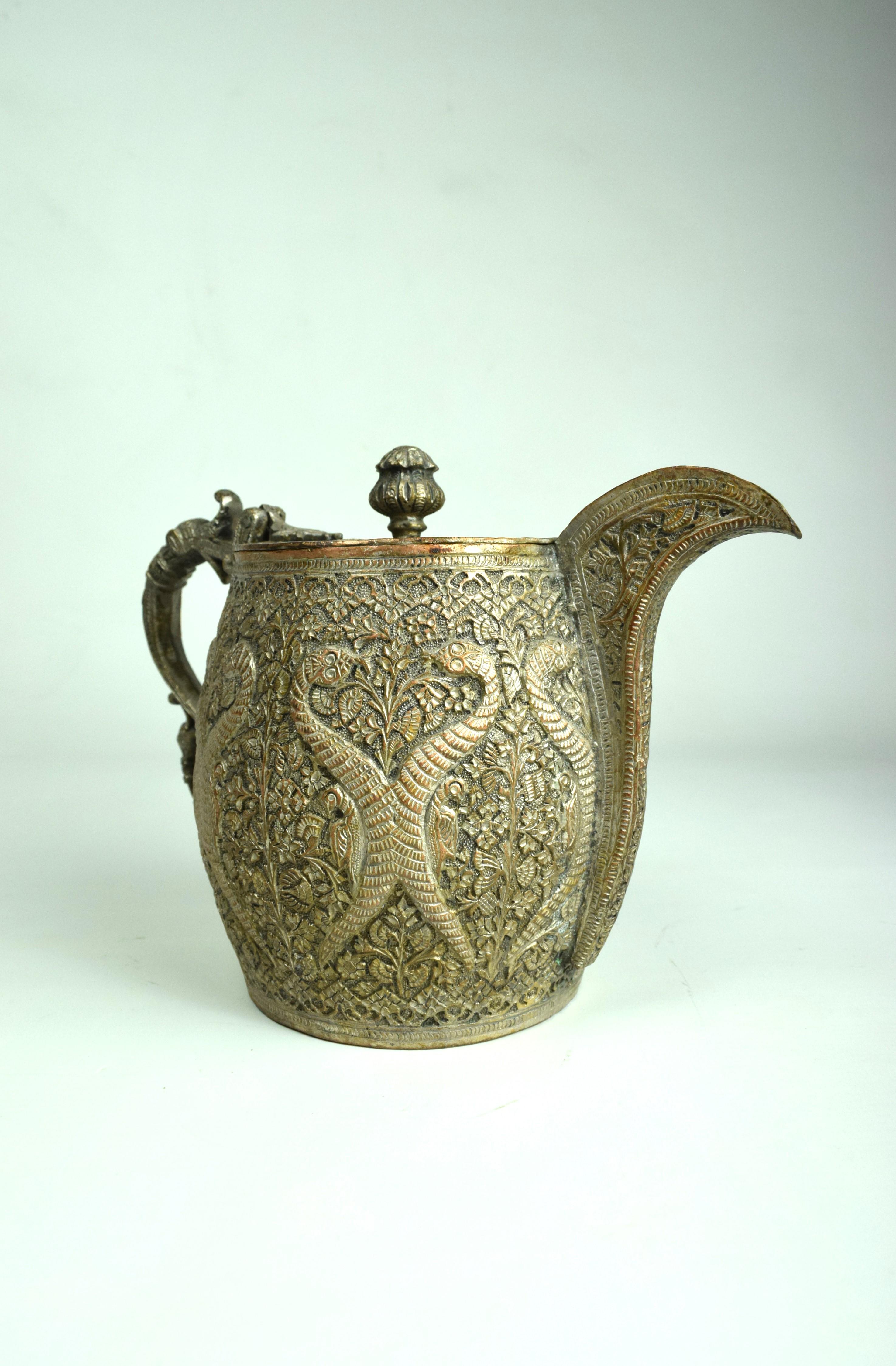 Anglo Raj Kashmiri Mughal Copper Engraved Tea Set, Early 19th Century For Sale