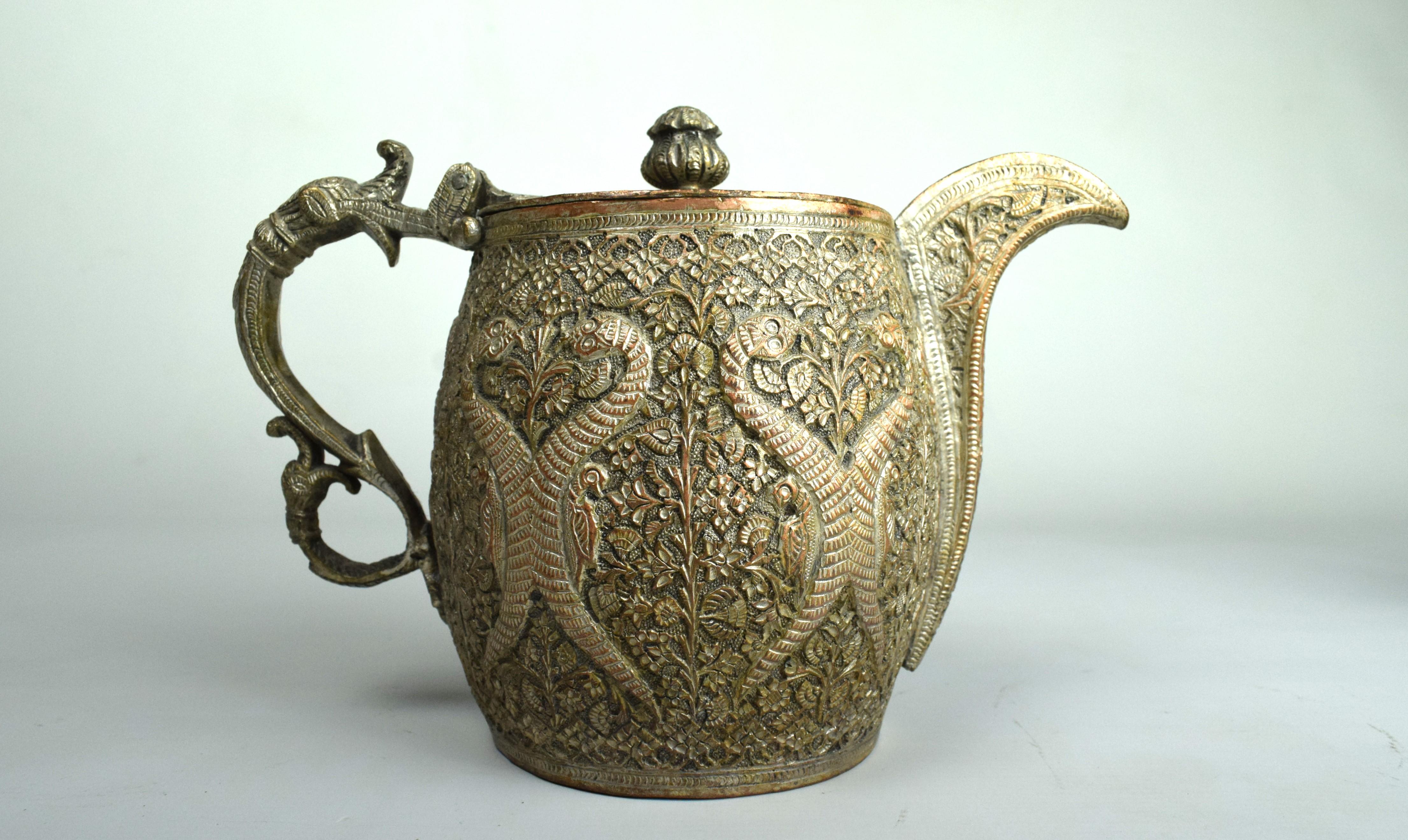 Indian Kashmiri Mughal Copper Engraved Tea Set, Early 19th Century For Sale