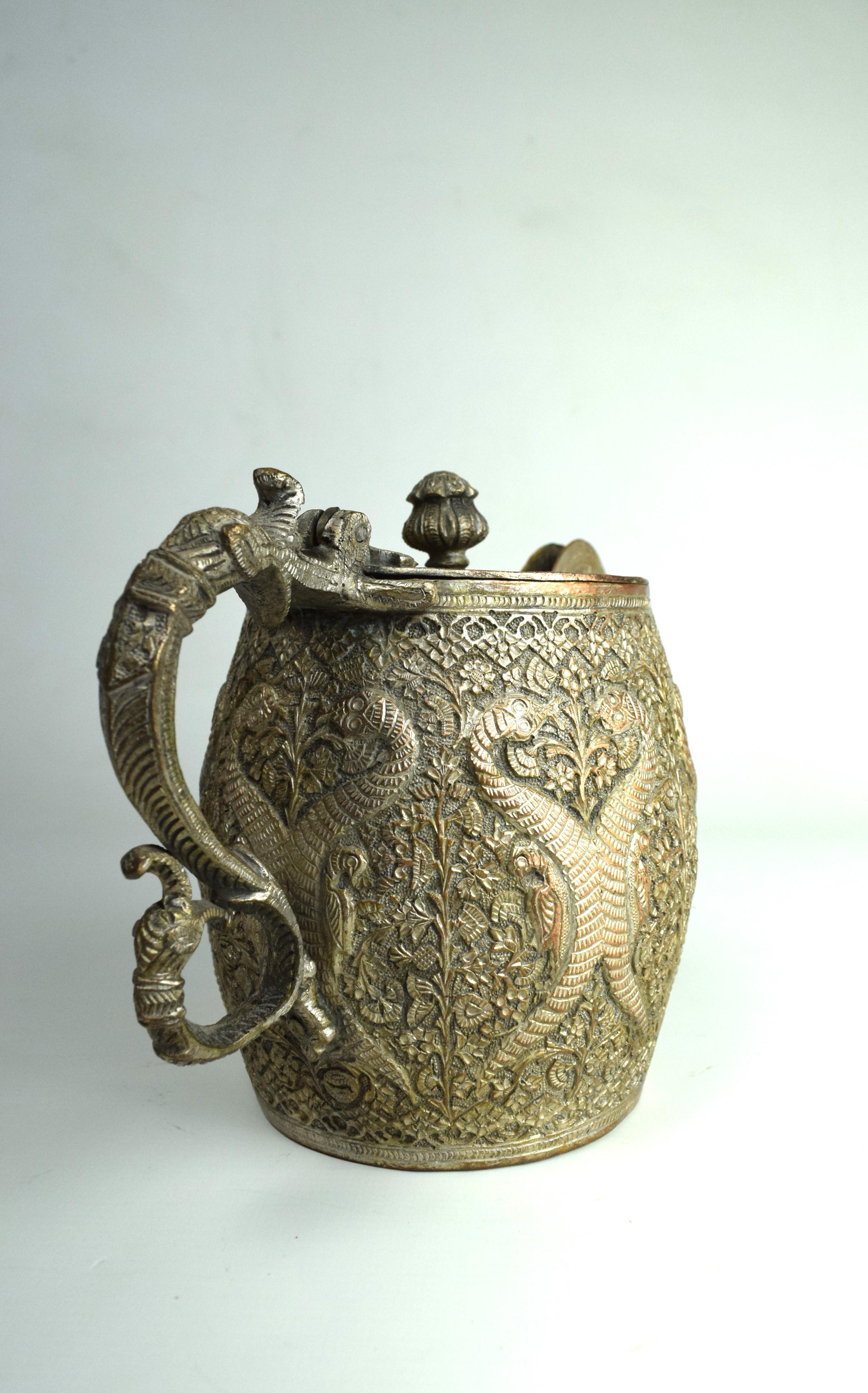 Cast Kashmiri Mughal Copper Engraved Tea Set, Early 19th Century For Sale