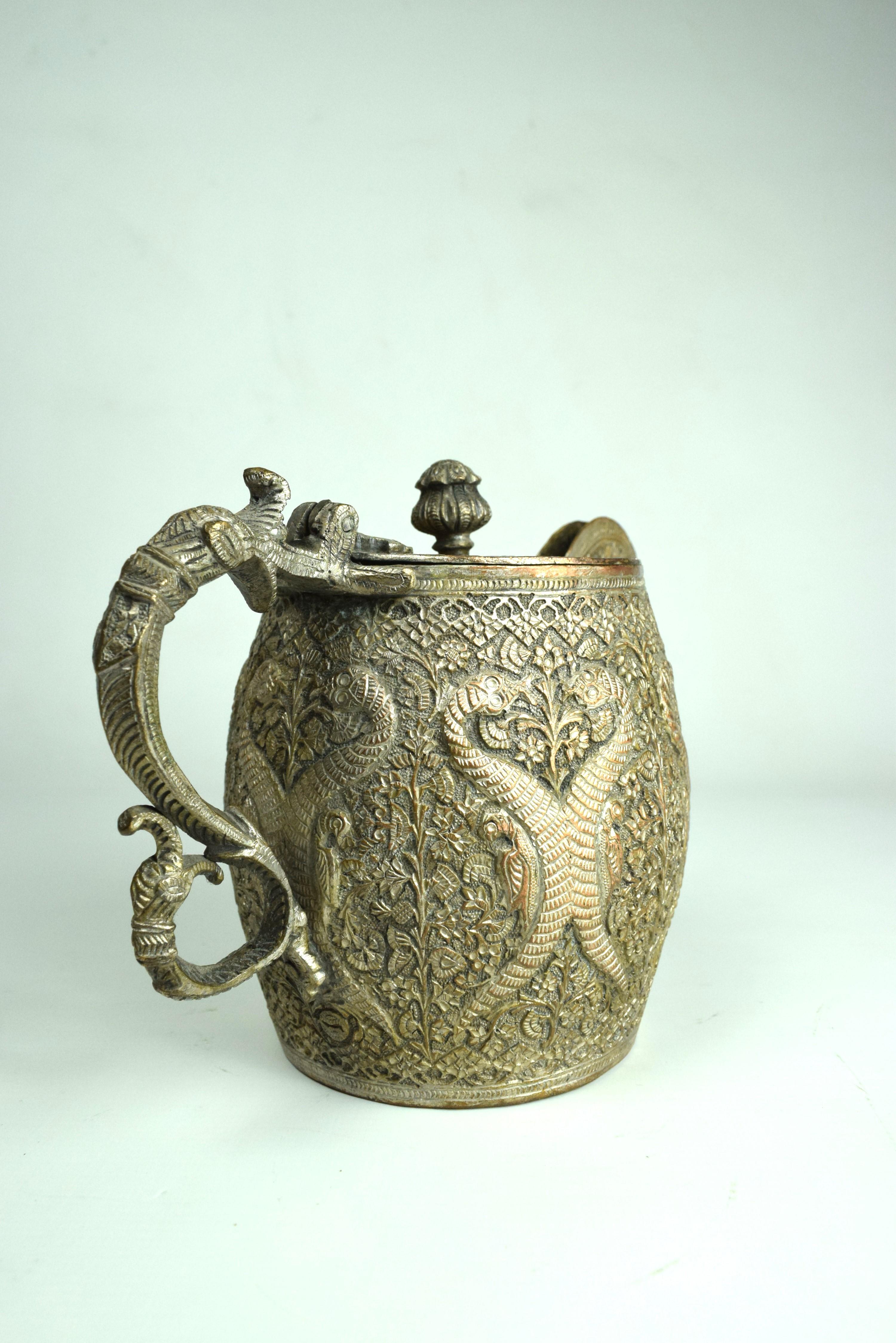 Kashmiri Mughal Copper Engraved Tea Set, Early 19th Century In Good Condition For Sale In Islamabad, PK