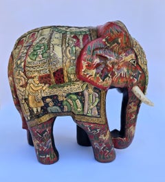 Kashmiri papier mâché hand painted elephant, highly decorative, circa 1910