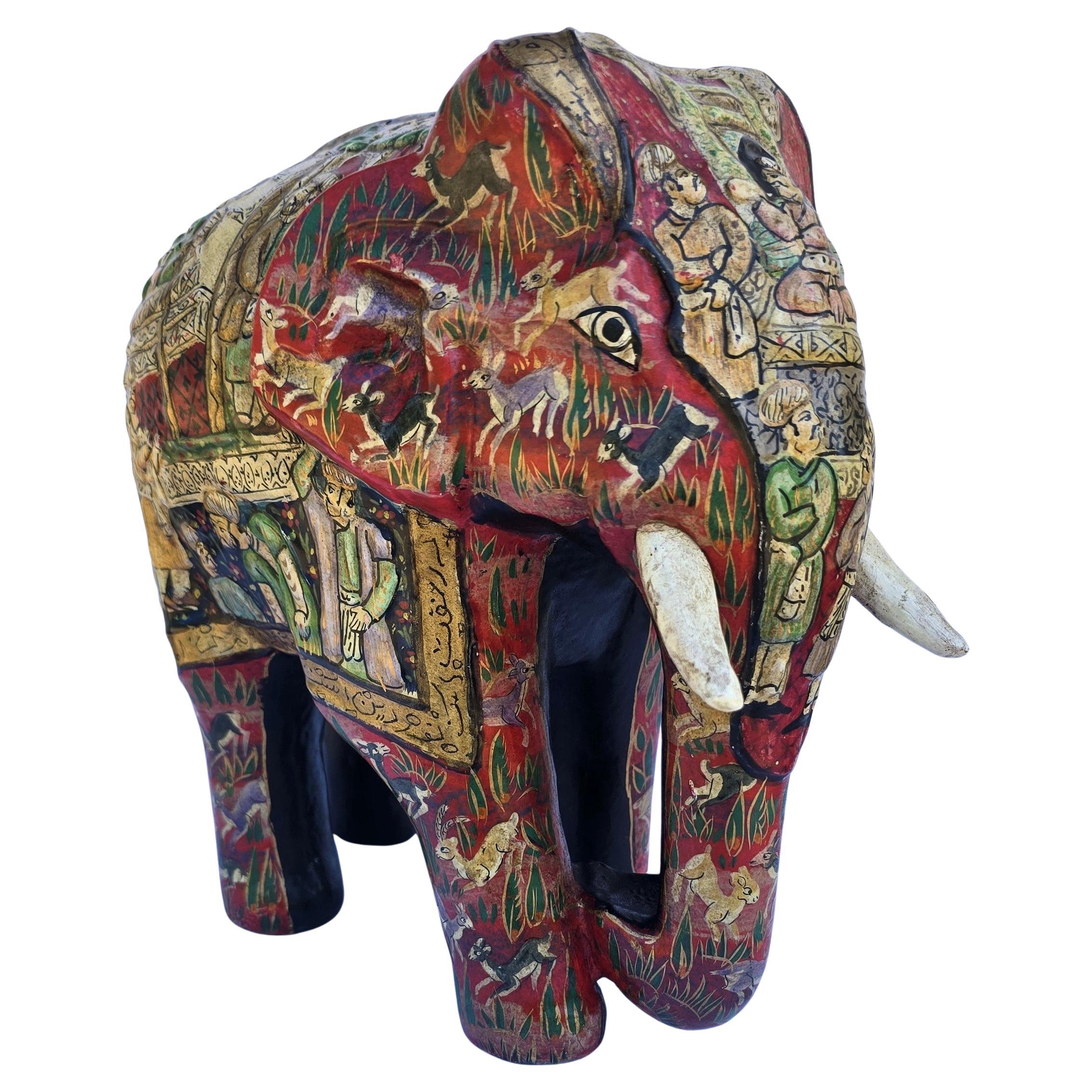 Kashmiri papier mâché hand painted elephant, highly decorative, circa 1910
