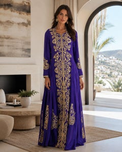 Kashmiri Purple Dupioni Silk Anarkali Gown with Gold Zari Hand Embroidery, India