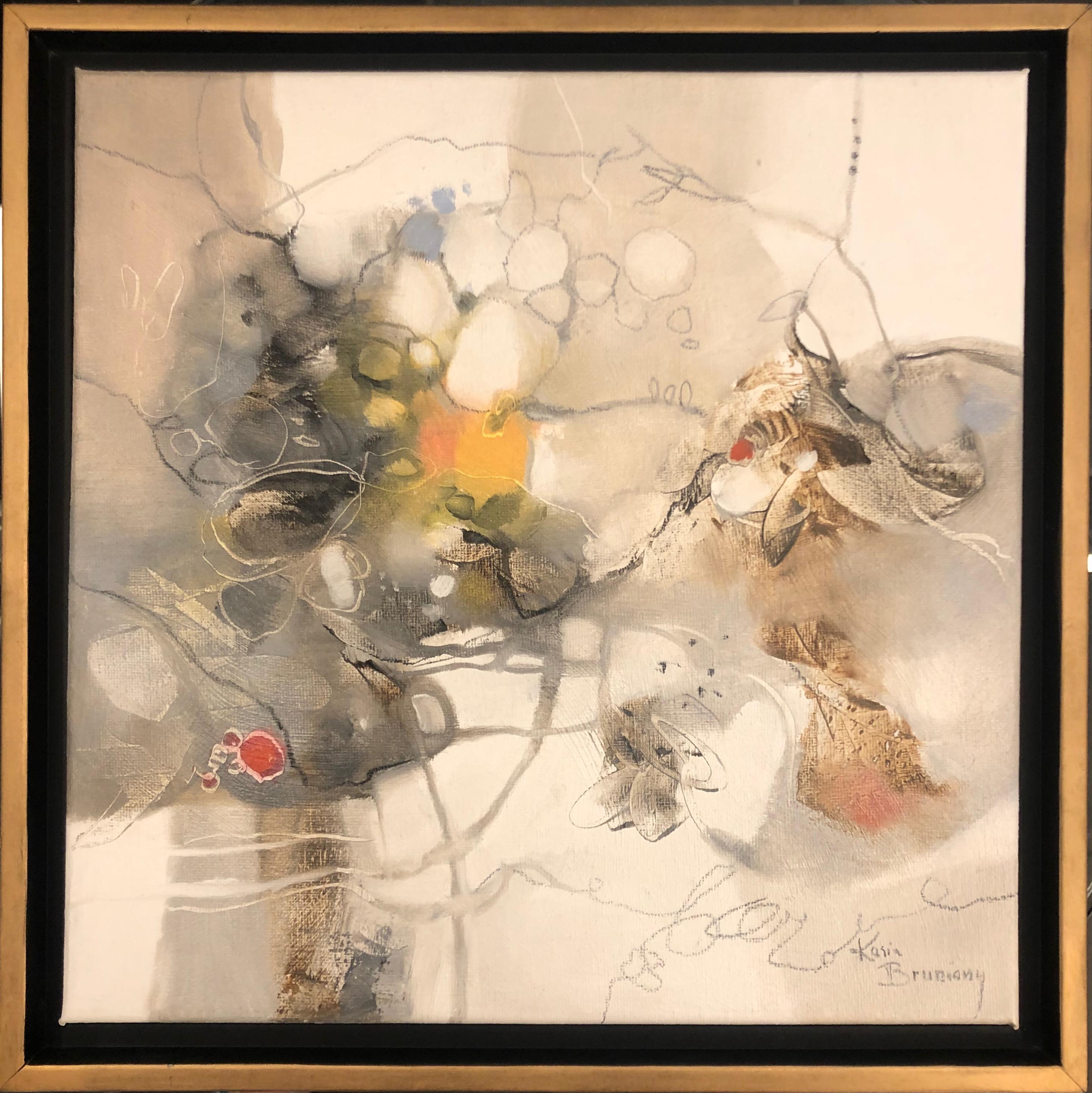 Delicate Moment - Beige Abstract Painting by Kasia Bruniany