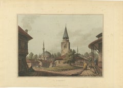 Kaskerat with Clock Tower and Mosque, Antique Aquatint by Mayer, 1809