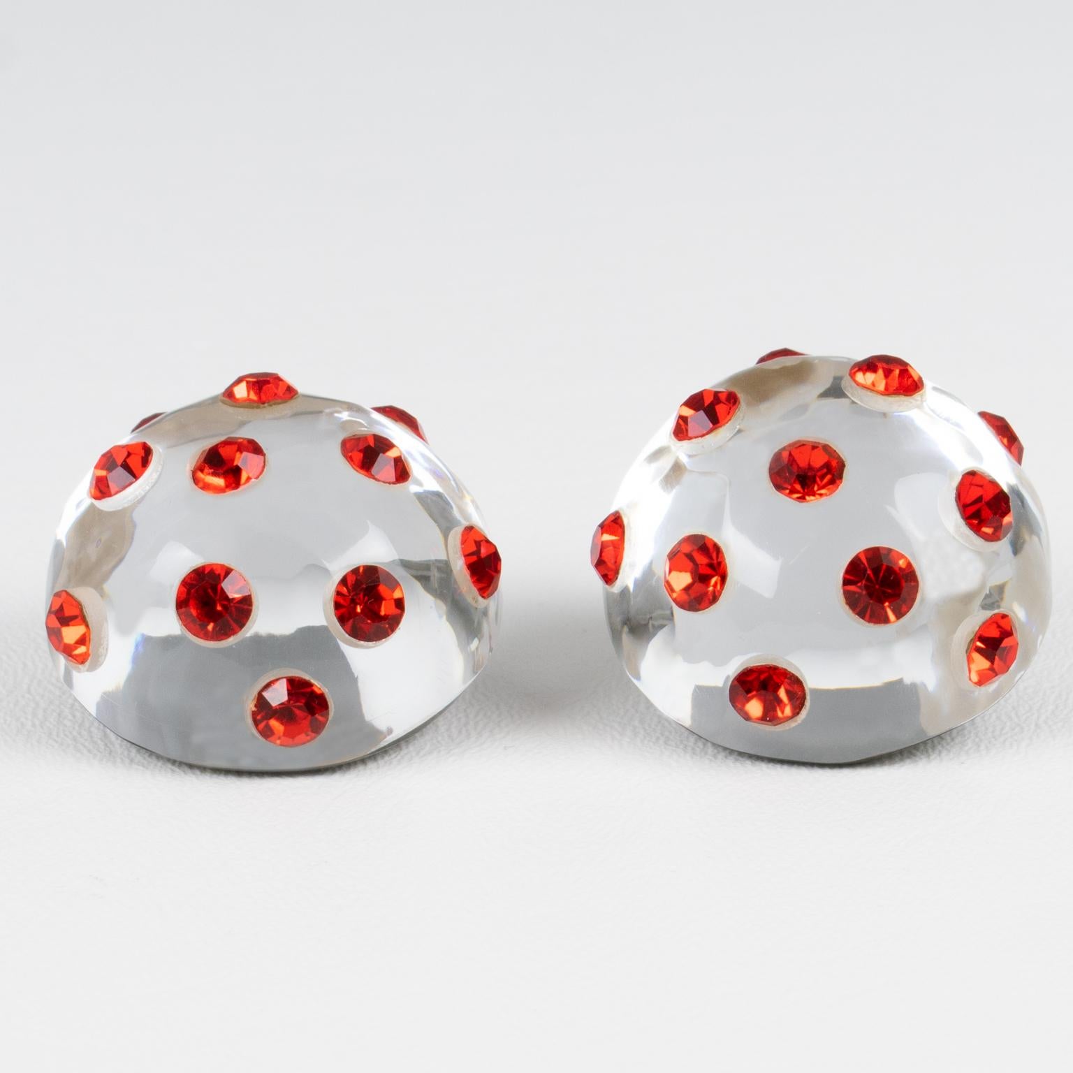 Women's or Men's Kaso Acrylic and Orange Crystal Jeweled Earrings For Sale