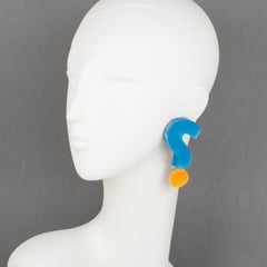 Kaso Acrylic Dangle Clip Earrings in Blue and Orange