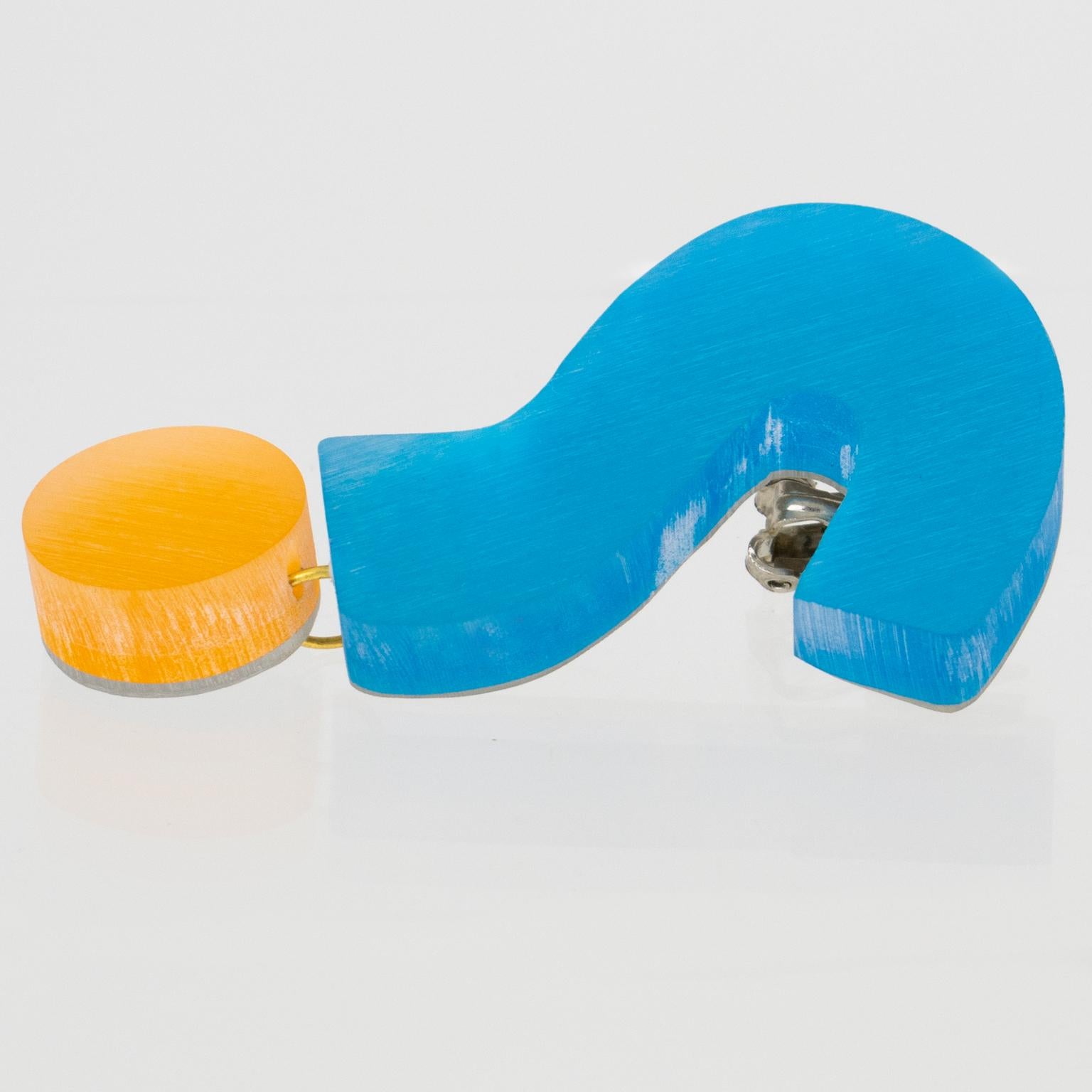 Women's or Men's Kaso Acrylic Dangle Clip Earrings in Blue and Orange For Sale