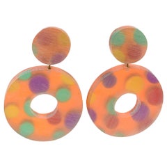 Kaso Acrylic Lucite Clip Earrings Playful Multicolor Polka Dots