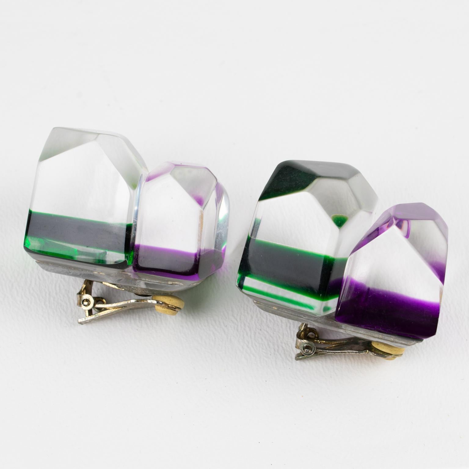 Kaso Bi-color Lucite Eiswürfel-Ohrclips im Angebot 2