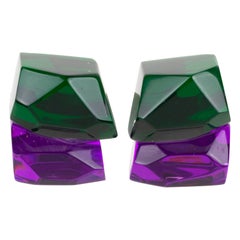 Kaso Bi-color Lucite Ice Cube Clip Earrings