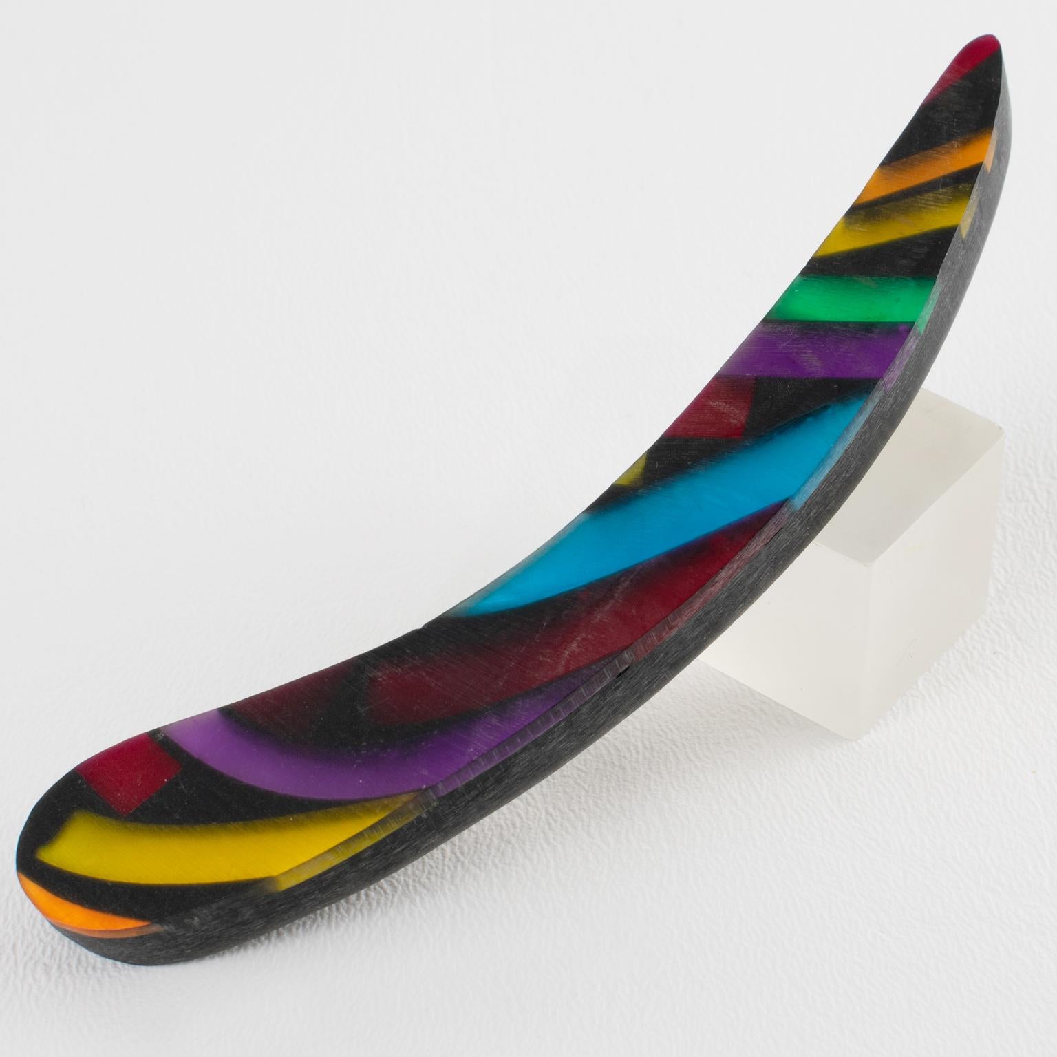 Harriet Bauknigt designed this spectacular acrylic resin or Lucite brooch for Kaso in the 1980s. The geometric 