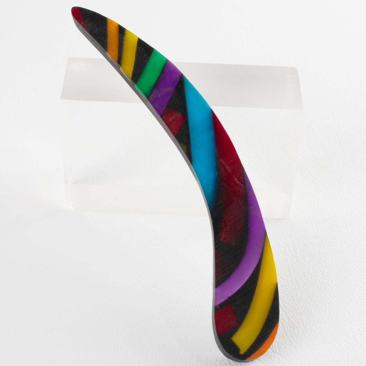 Modernist Harriet Bauknigt for Kaso Black and Rainbow Geometric Acrylic Resin Brooch For Sale