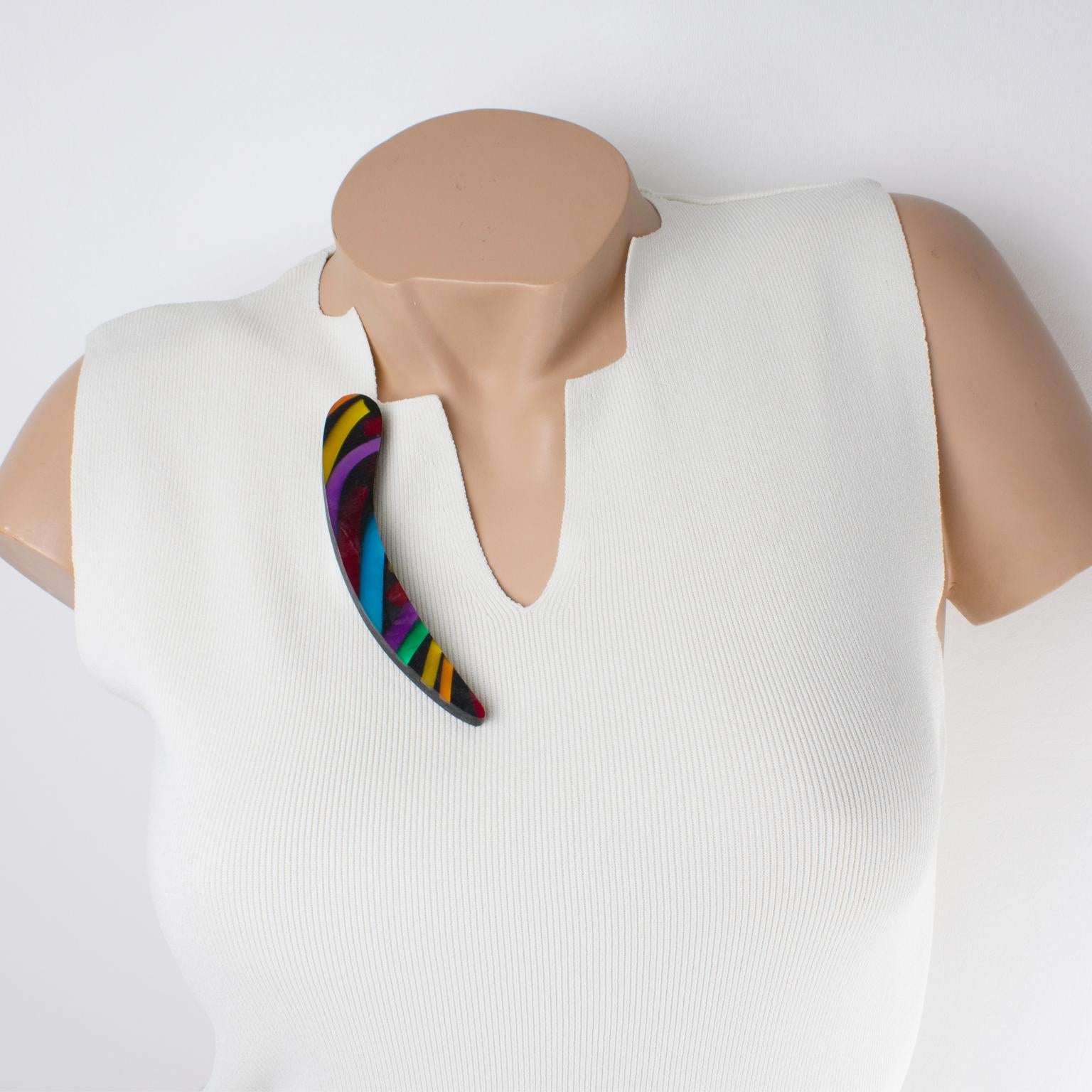 Harriet Bauknigt for Kaso Black and Rainbow Geometric Acrylic Resin Brooch In Excellent Condition For Sale In Atlanta, GA