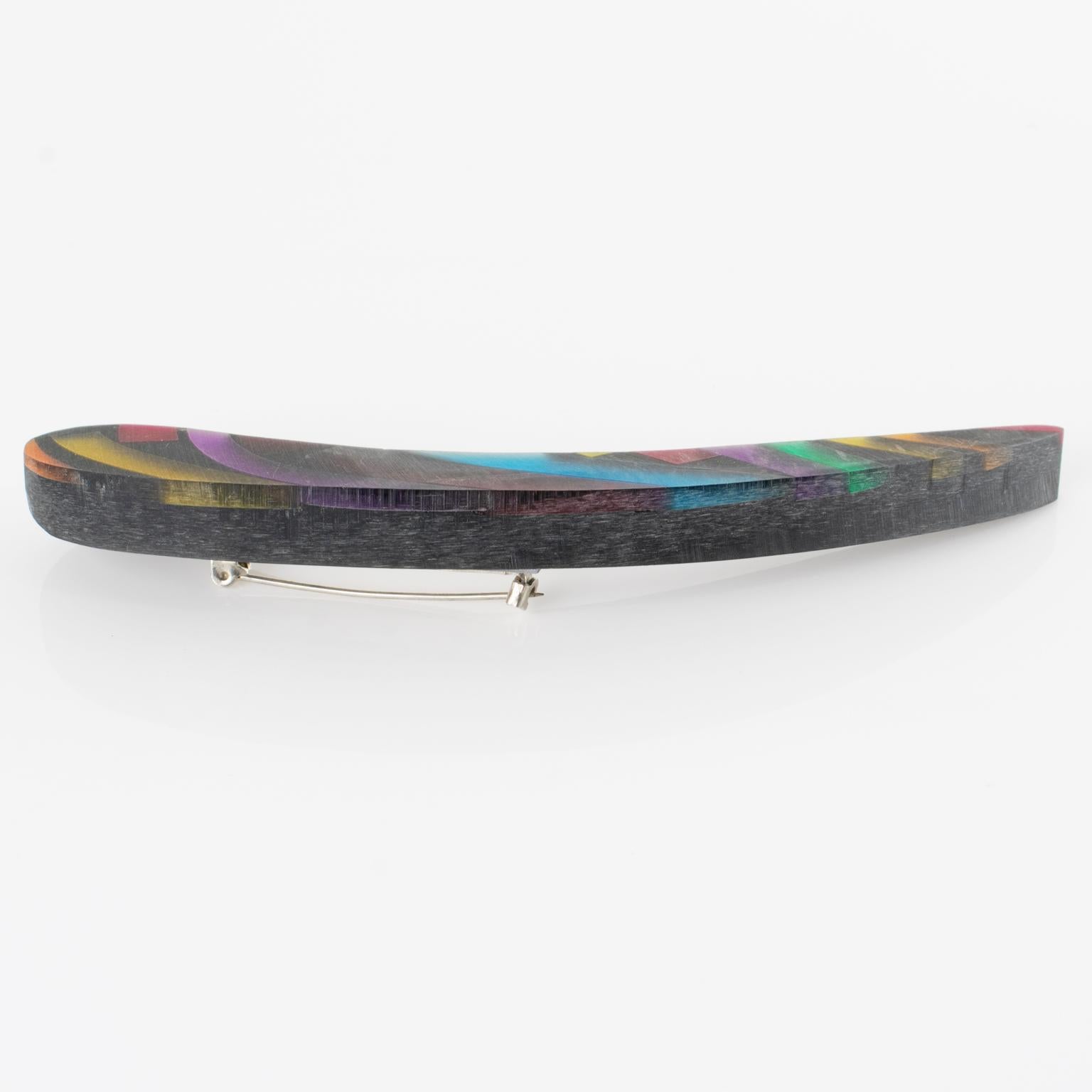 Harriet Bauknigt for Kaso Black and Rainbow Geometric Acrylic Resin Brooch For Sale 2