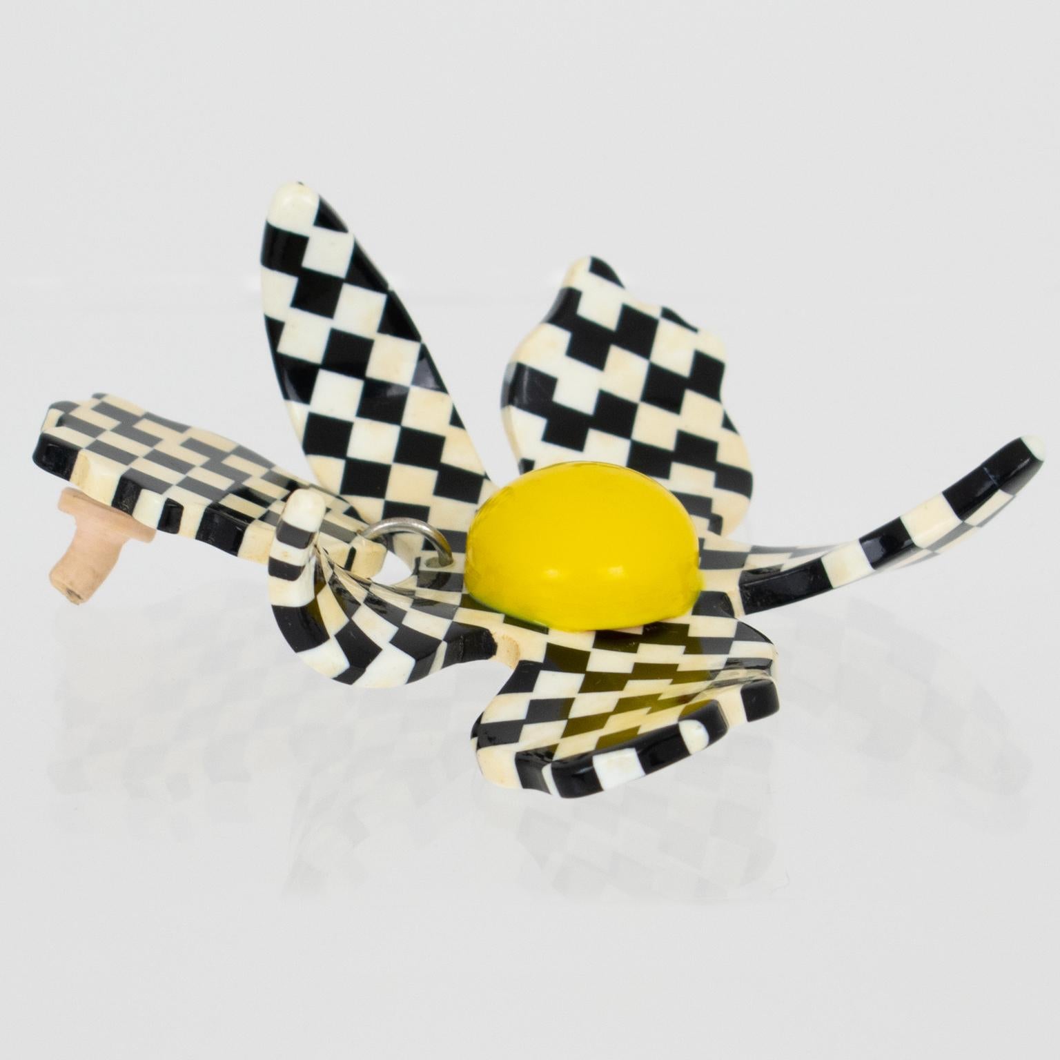 Femenino o masculino Pendientes Colgantes Flor Masiva Kaso en Blanco y Negro en venta