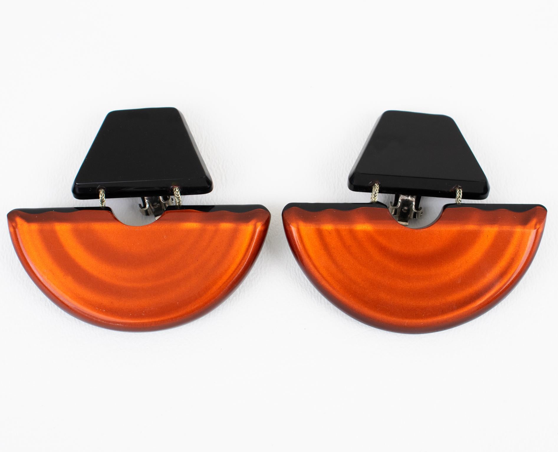 Modern Kaso Orange Acrylic Dangle Earrings For Sale