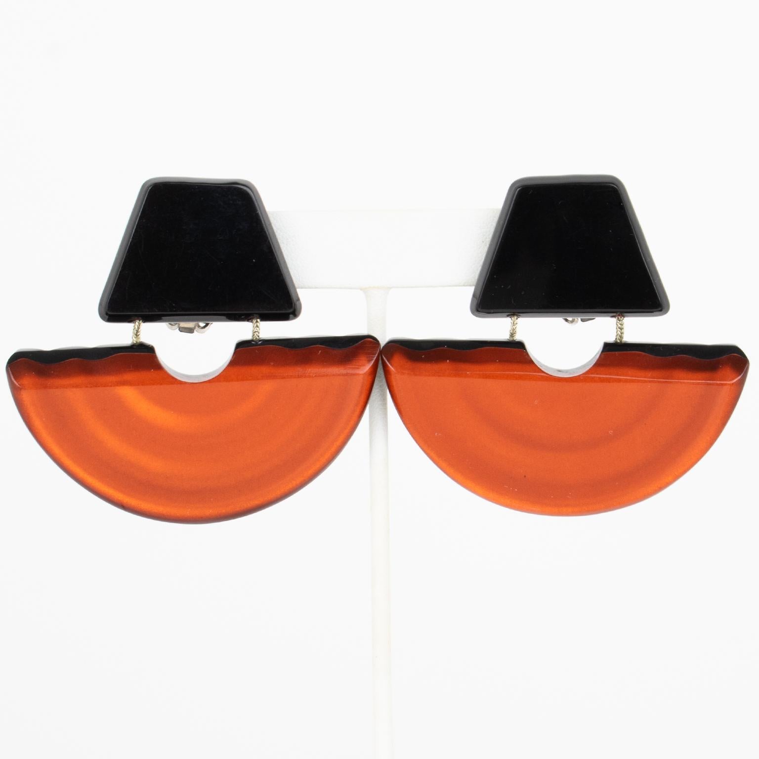 Kaso Orange Acrylic Dangle Earrings For Sale 1
