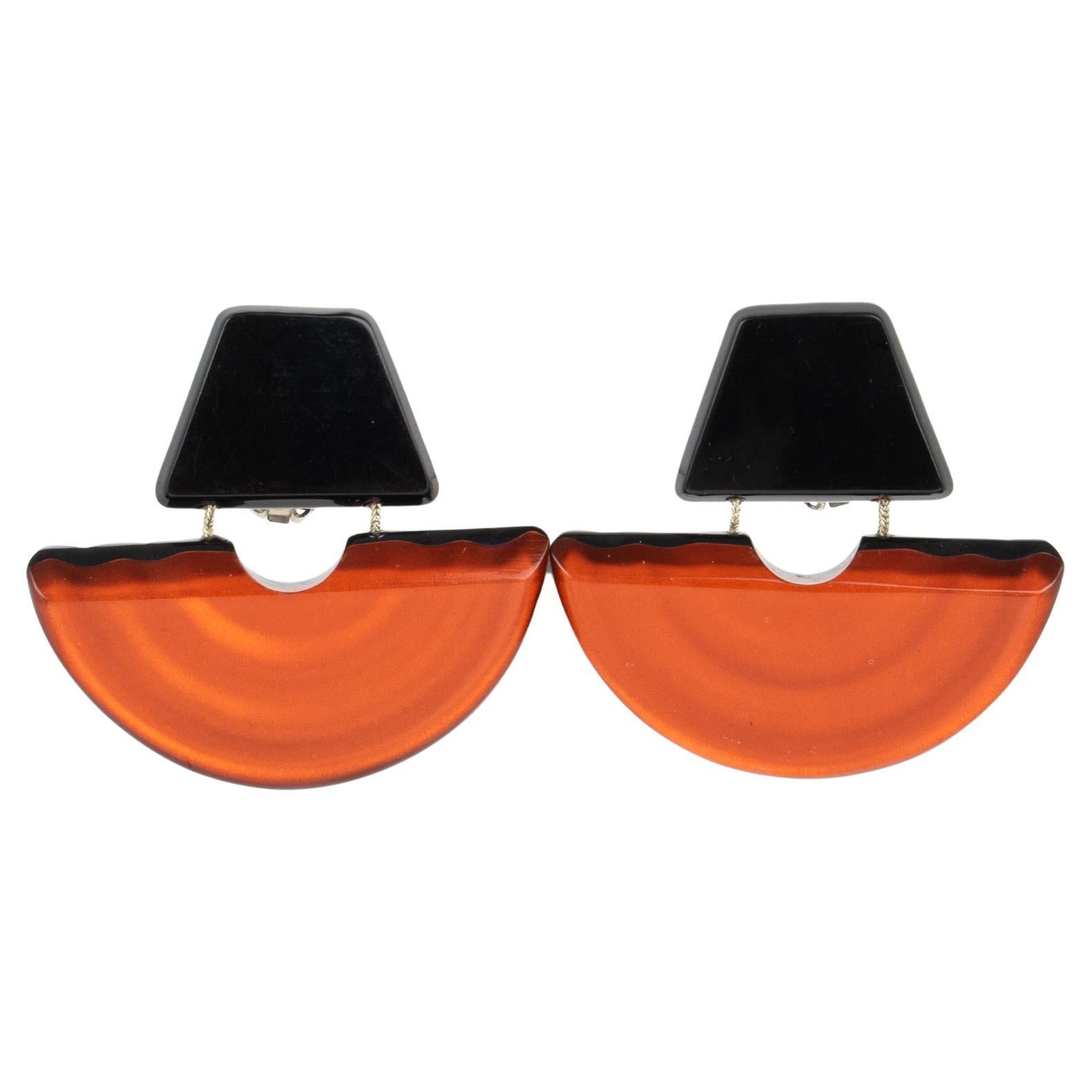 Kaso Orange Acrylic Dangle Earrings For Sale