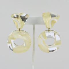 Kaso Cream-White and Mirror Acrylic Resin Clip Earrings