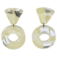 Kaso - Boucles d'oreilles à clip en résine acrylique blanc crème et miroir