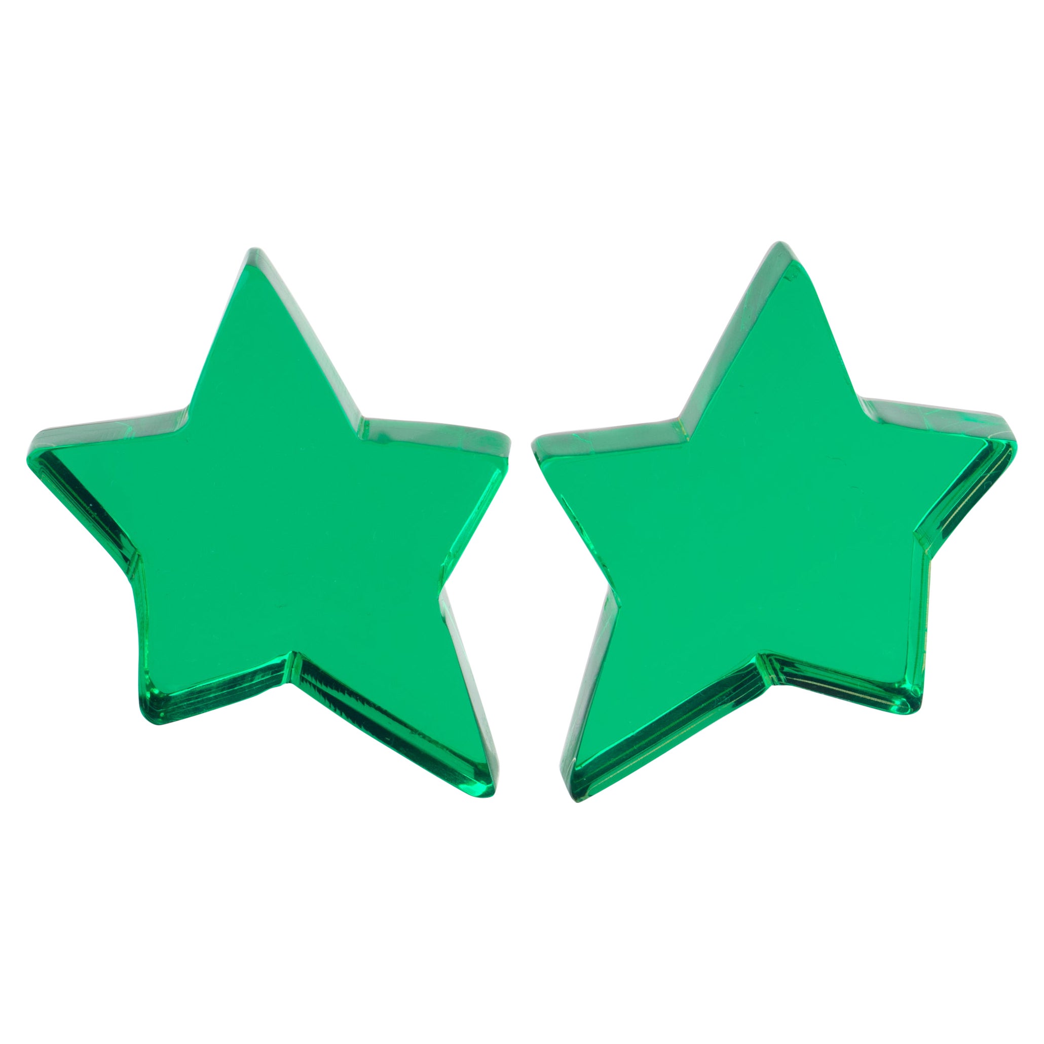 Kaso Emerald Green Acrylic Lucite Star Clip Earrings