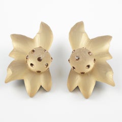 Kaso Flower Lucite Resin Jeweled Clip Earrings