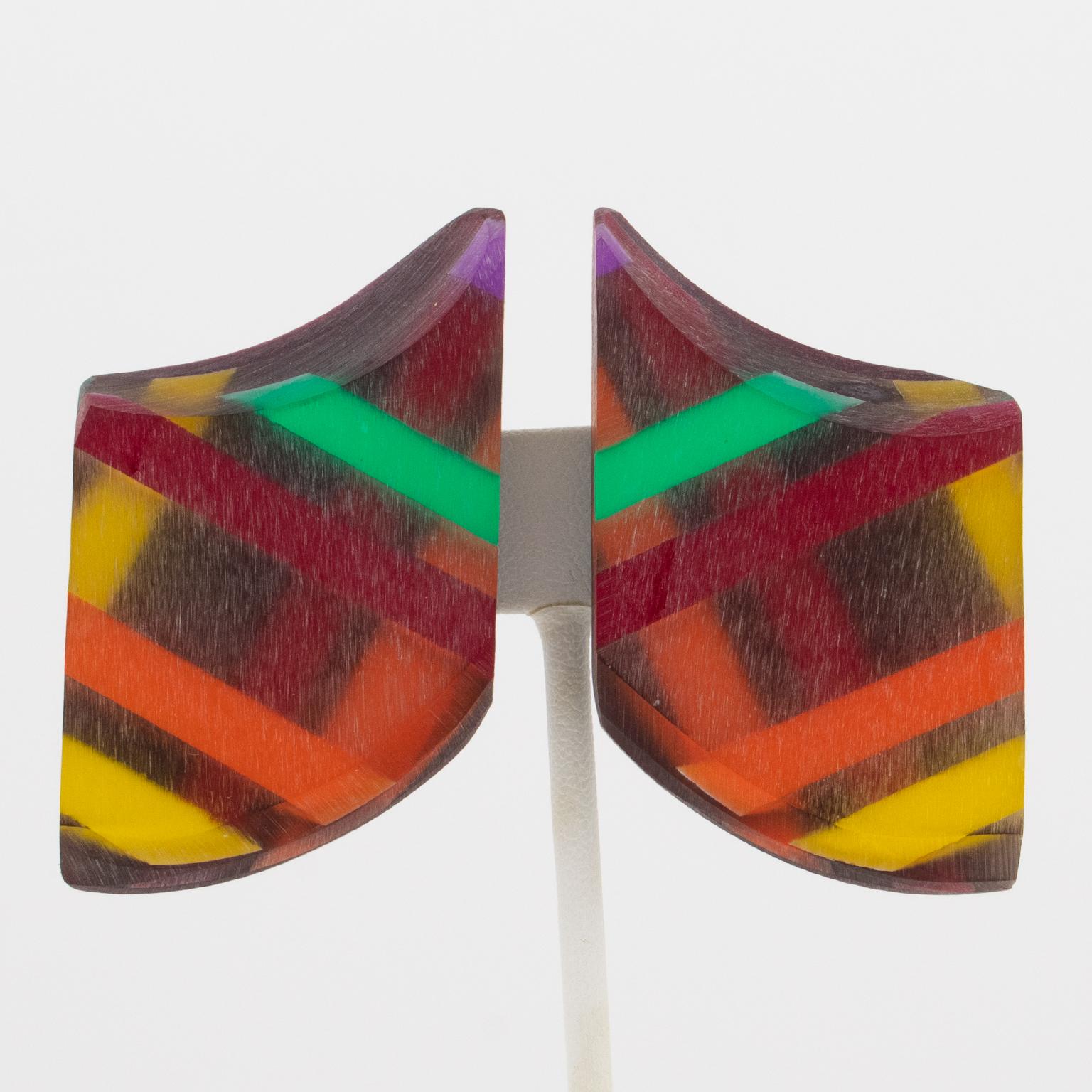 Kaso Geometric Multicolor Harlequin Acrylic Resin Earrings For Sale 1