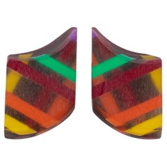 Kaso Geometric Multicolor Harlequin Acrylic Resin Clip Earrings