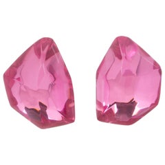 Kaso Giant Ice Cube Hit Pink Lucite Clip Earrings