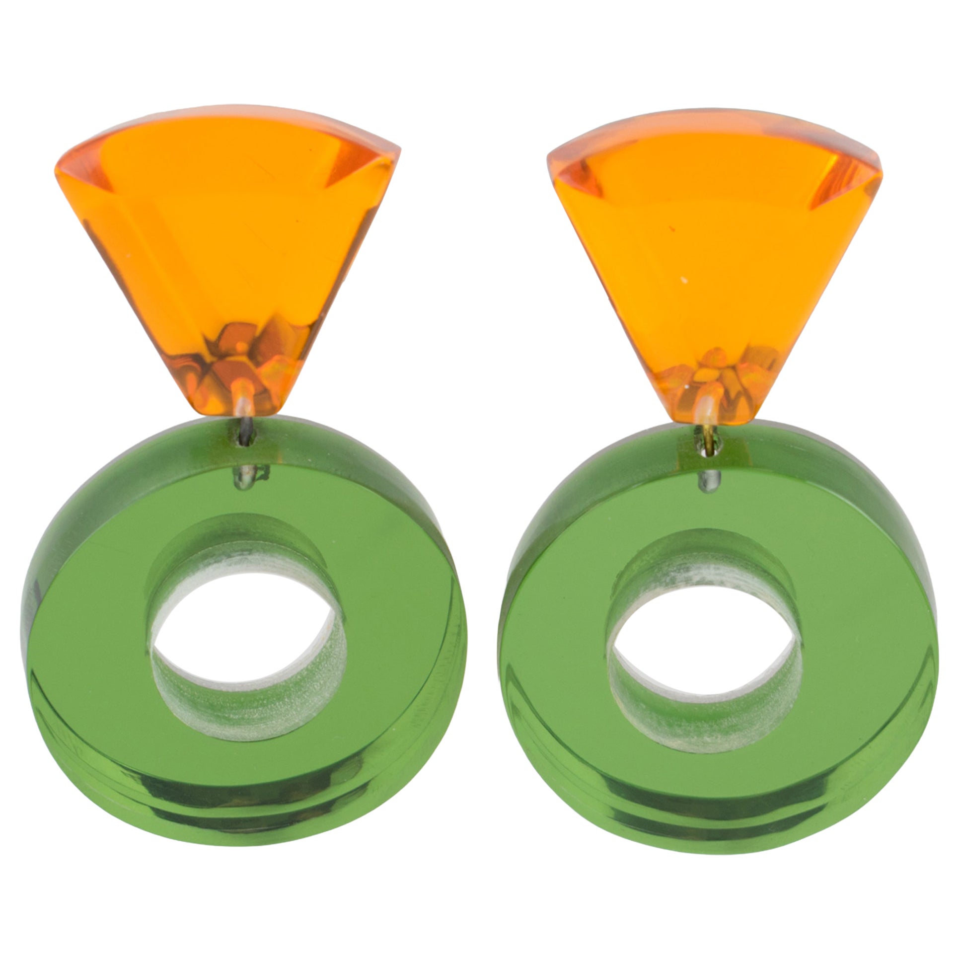 Kaso Grüne und orangefarbene Acryl-Lucit-Ohrringe mit baumelndem Clip