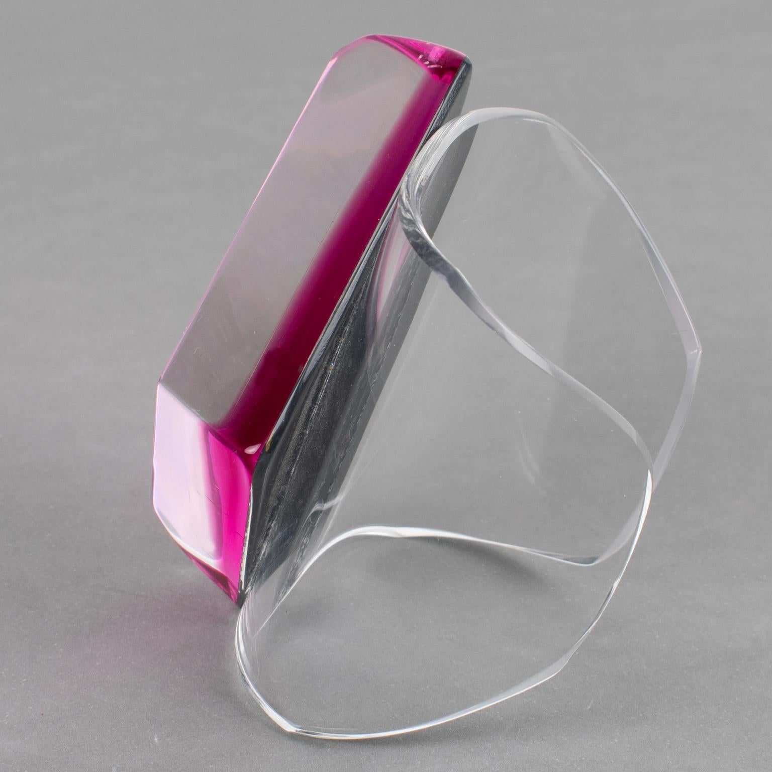 Kaso Pink Lucite Massive Geometric Cuff Bracelet Bangle For Sale 5