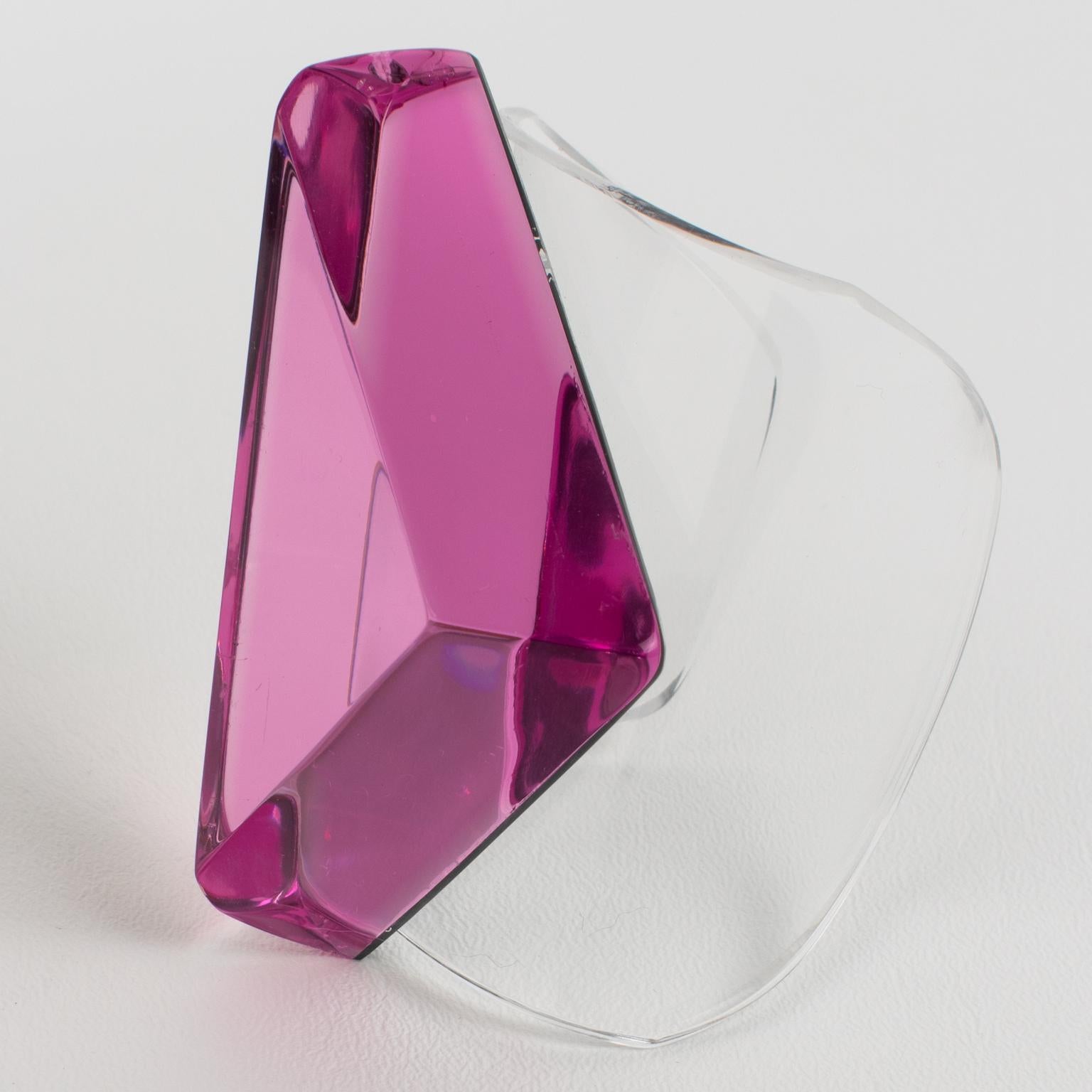 Kaso Pink Lucite Massive Geometric Cuff Bracelet Bangle In Excellent Condition For Sale In Atlanta, GA