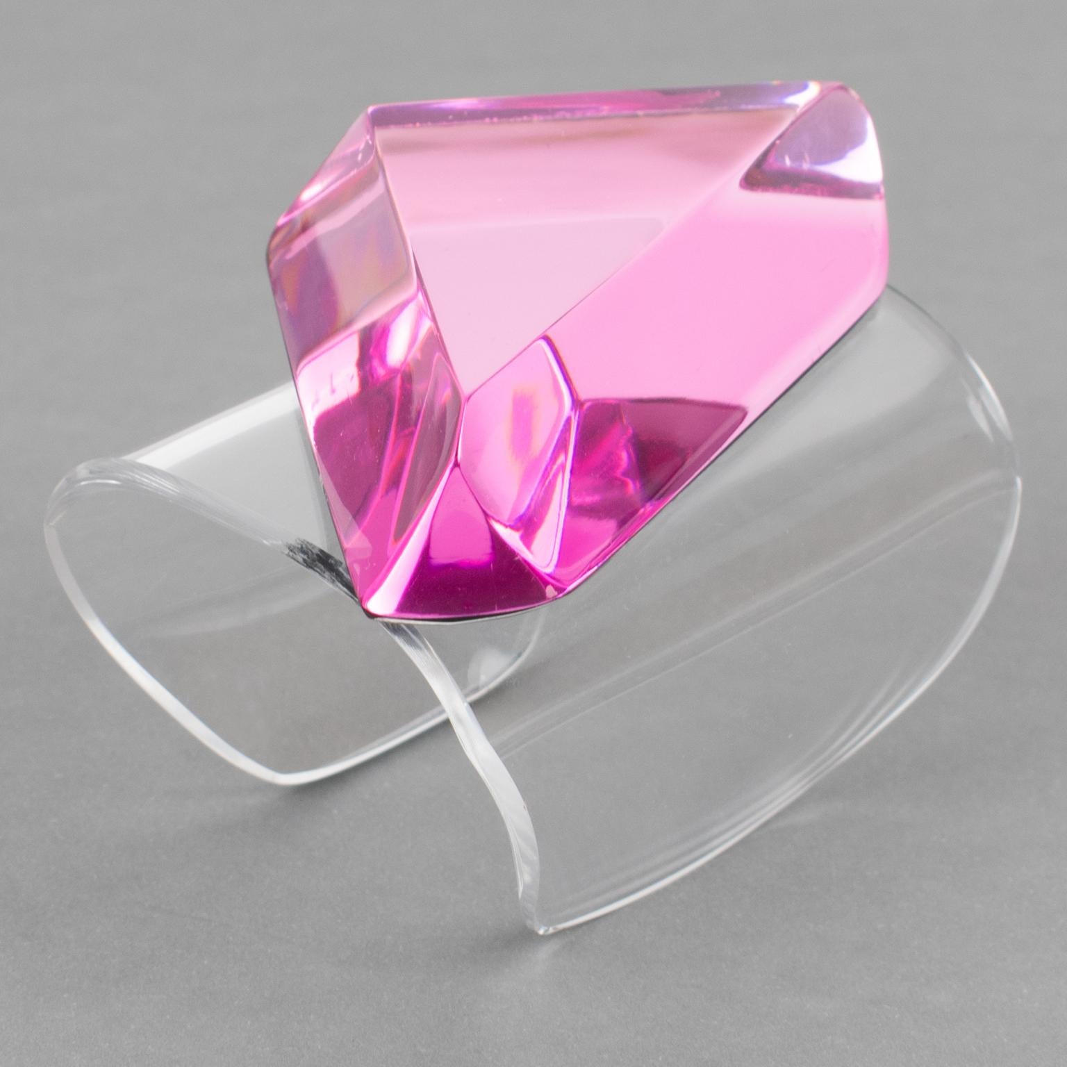 Women's or Men's Kaso Pink Lucite Massive Geometric Cuff Bracelet Bangle For Sale