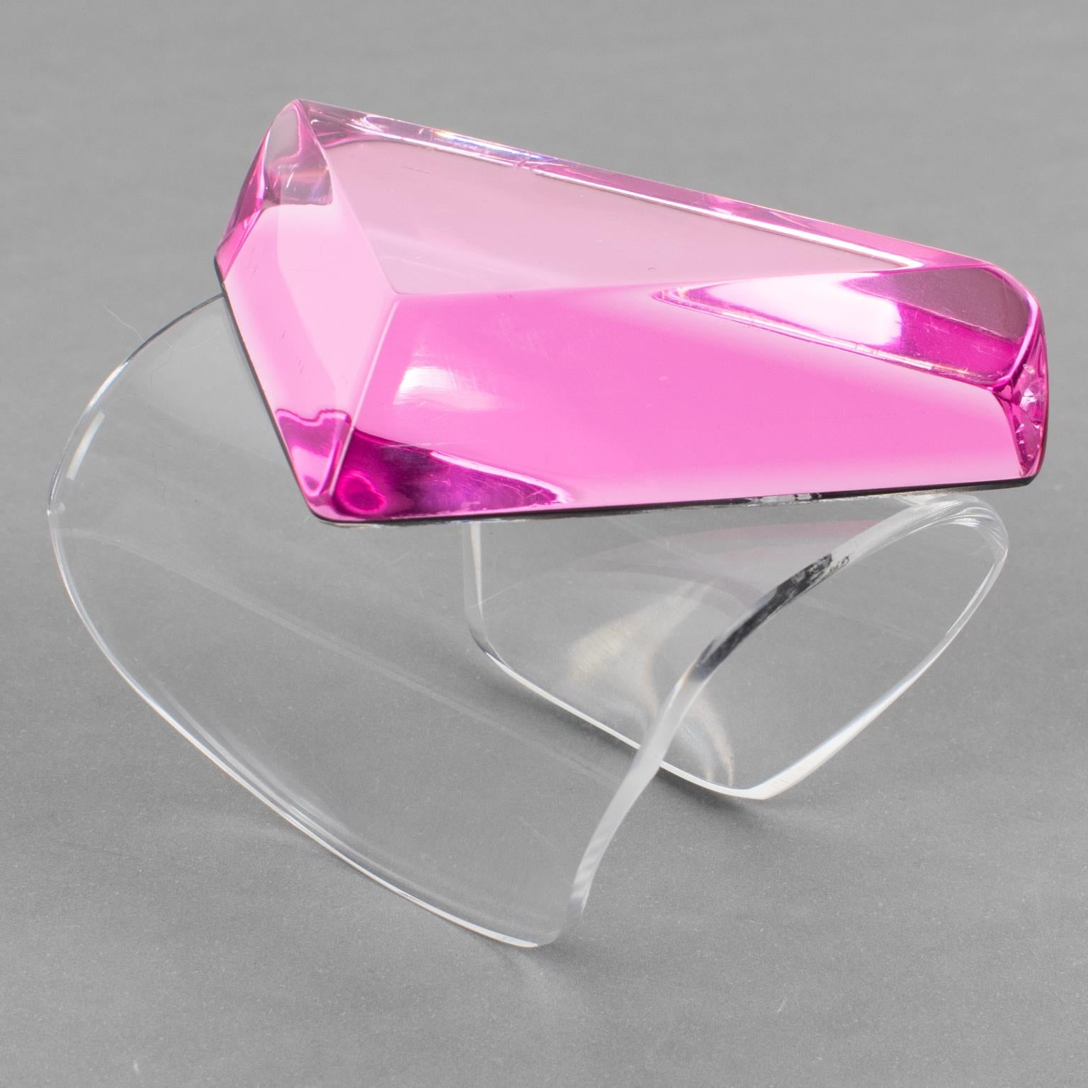 Kaso Pink Lucite Massive Geometric Cuff Bracelet Bangle For Sale 1
