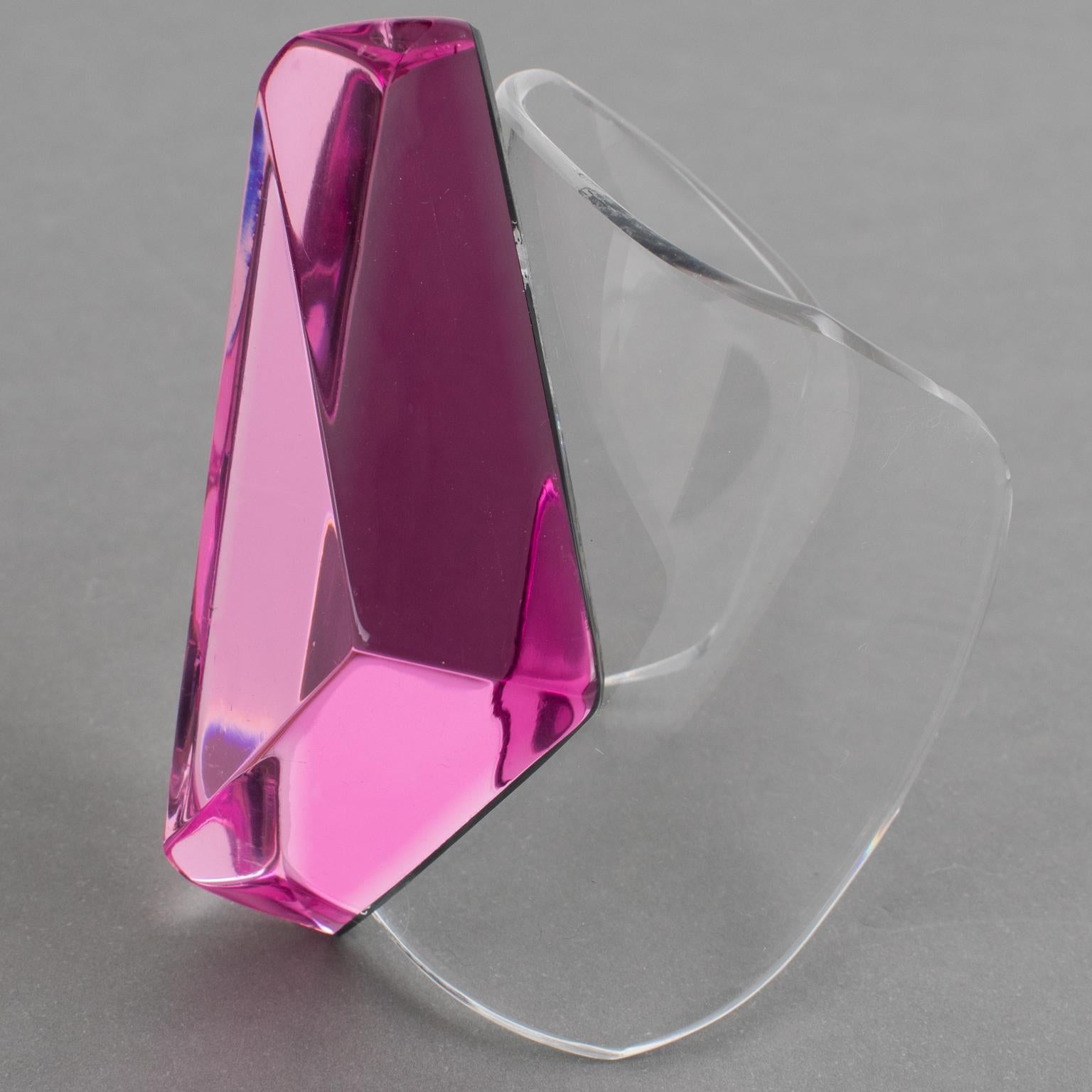 Kaso Pink Lucite Massive Geometric Cuff Bracelet Bangle For Sale 2