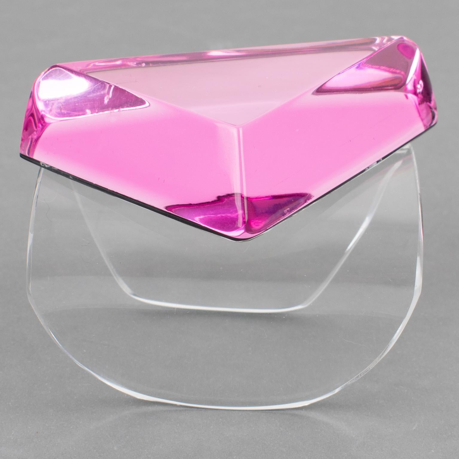 Kaso Pink Lucite Massive Geometric Cuff Bracelet Bangle For Sale 4