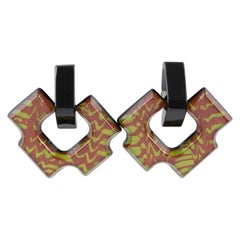 Retro Kaso Lucite Clip Earrings Multicolor Door Knocker Design
